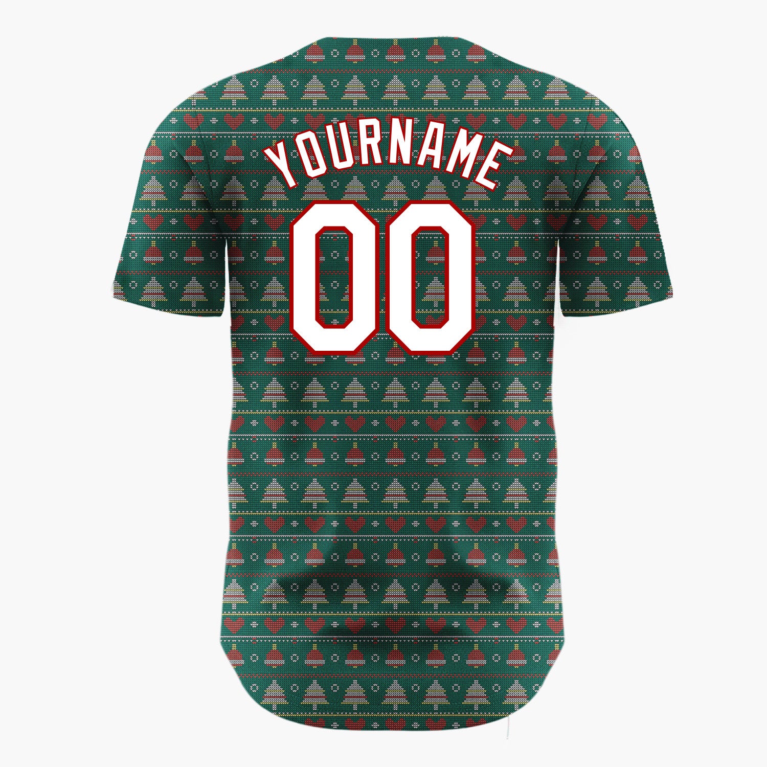 Custom Green Red Trees Hearts And Dots Christmas Knit Pattern Christmas Baseball Jersey