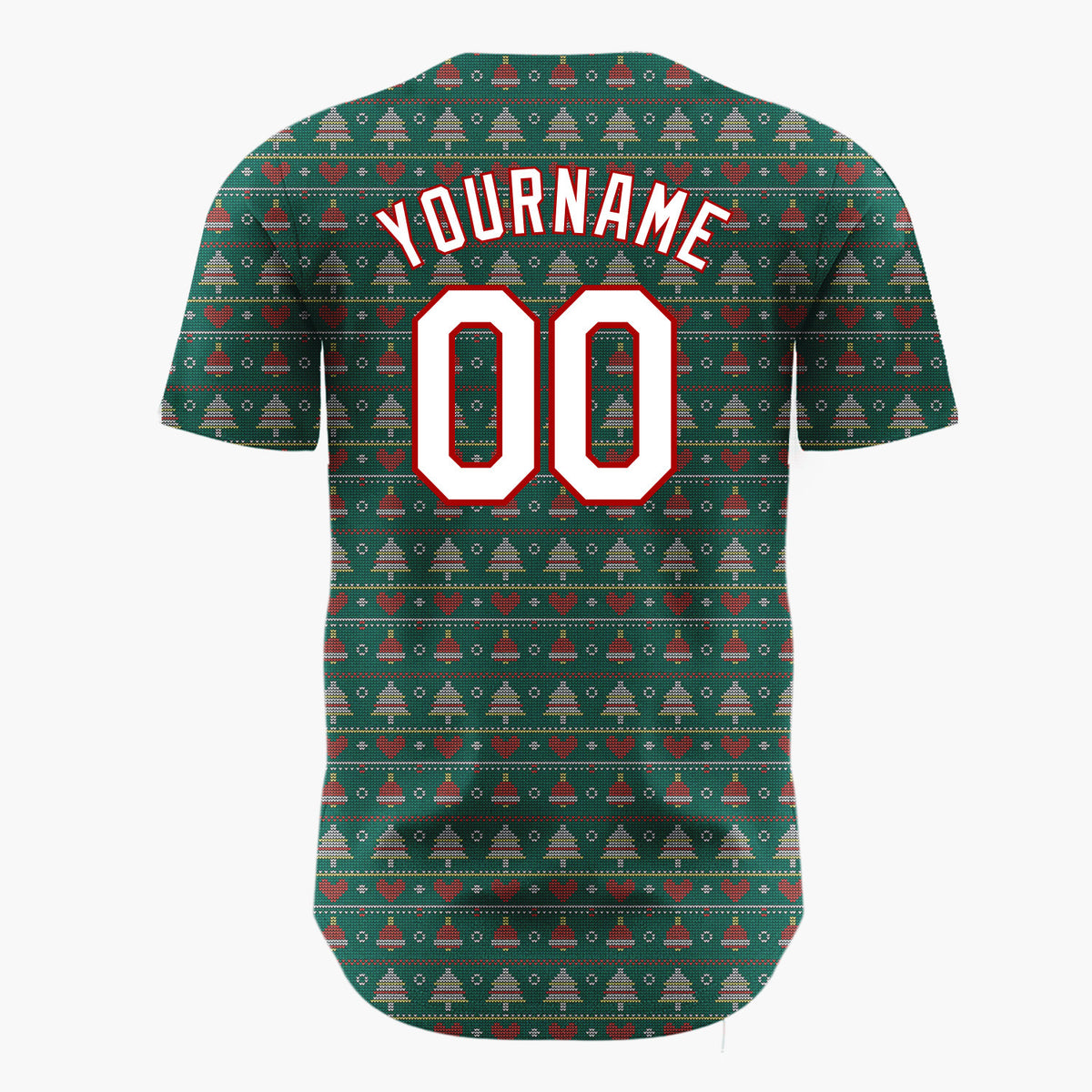 Custom Green Red Trees Hearts And Dots Christmas Knit Pattern Christmas Baseball Jersey