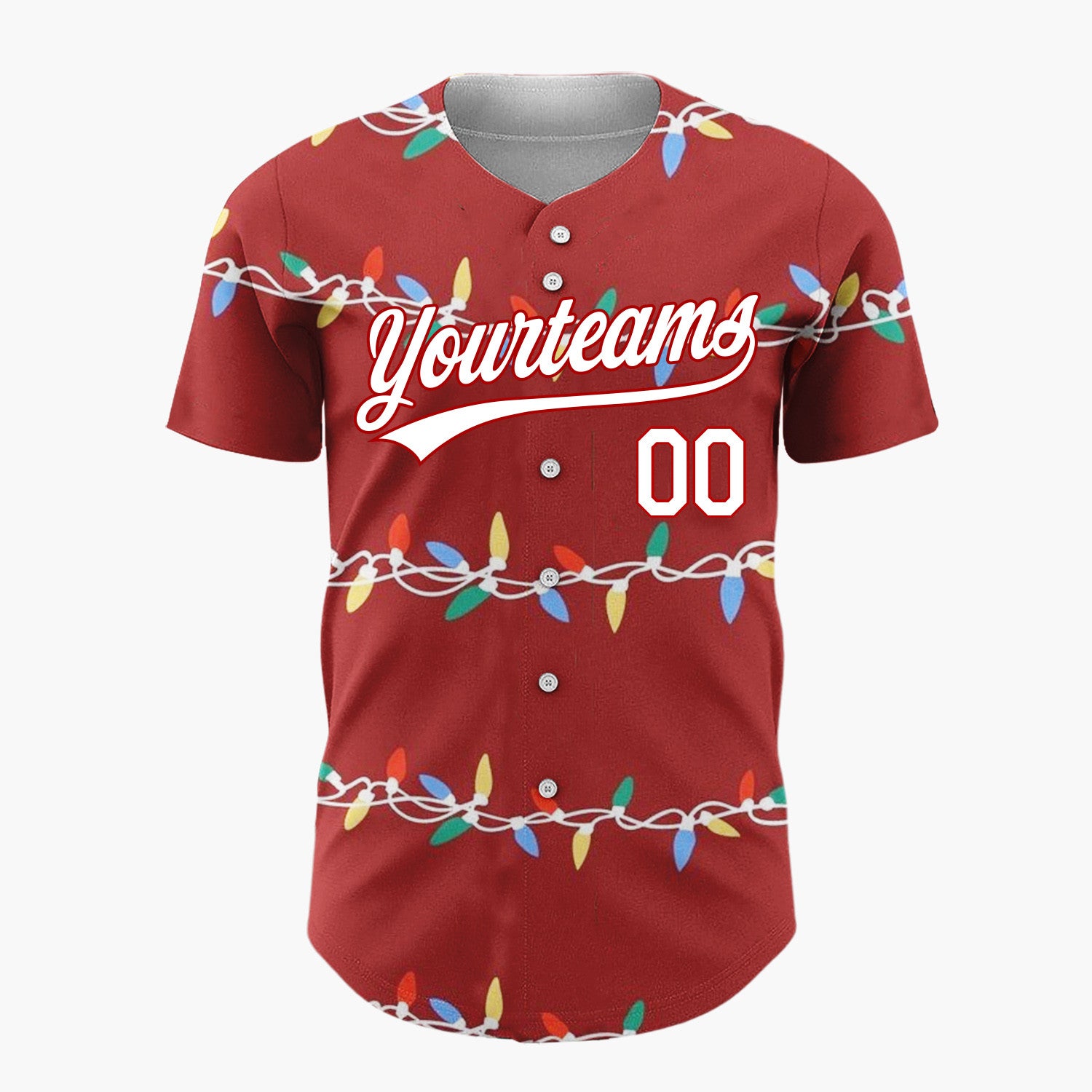 Custom Dark Red Christmas Lights Colorful Cartoon Pattern Christmas Baseball Jersey