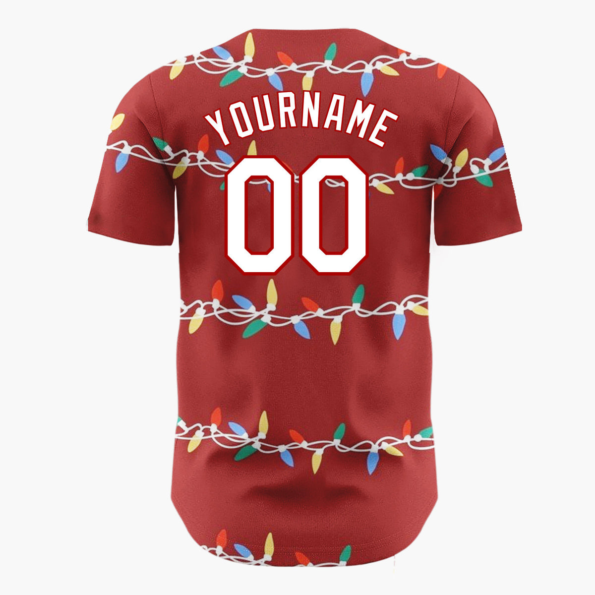 Custom Dark Red Christmas Lights Colorful Cartoon Pattern Christmas Baseball Jersey