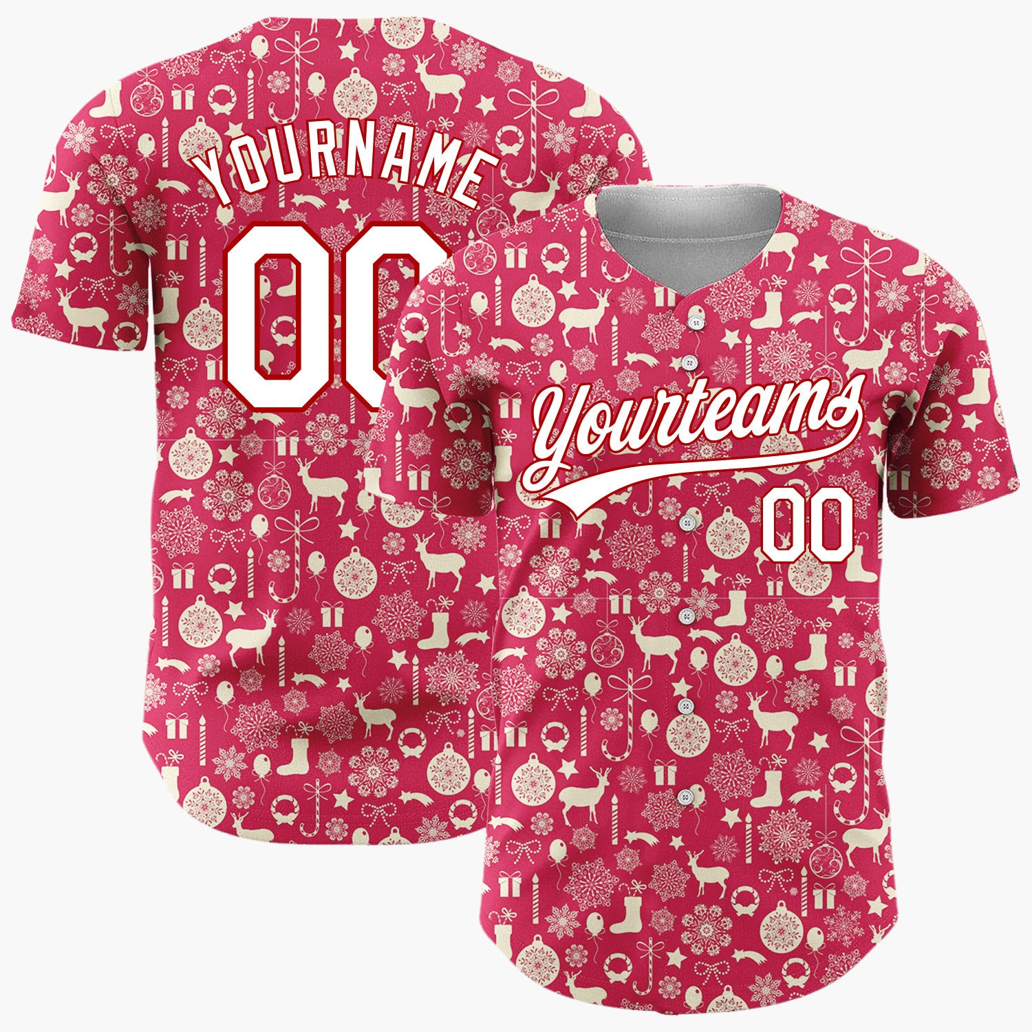Custom Dark Red Deer Cozy Winter Christmas Minimalist Pattern Christmas Baseball Jersey