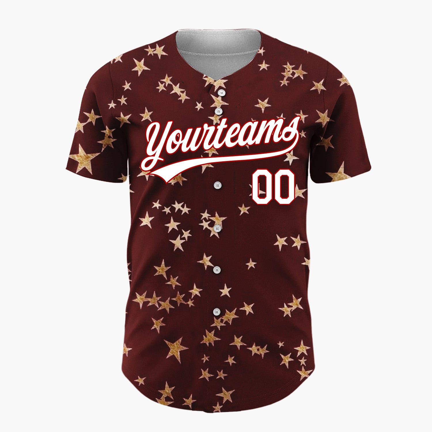 Custom Dark Red Golden Stars Scattered Minimalist Pattern Christmas Baseball Jersey