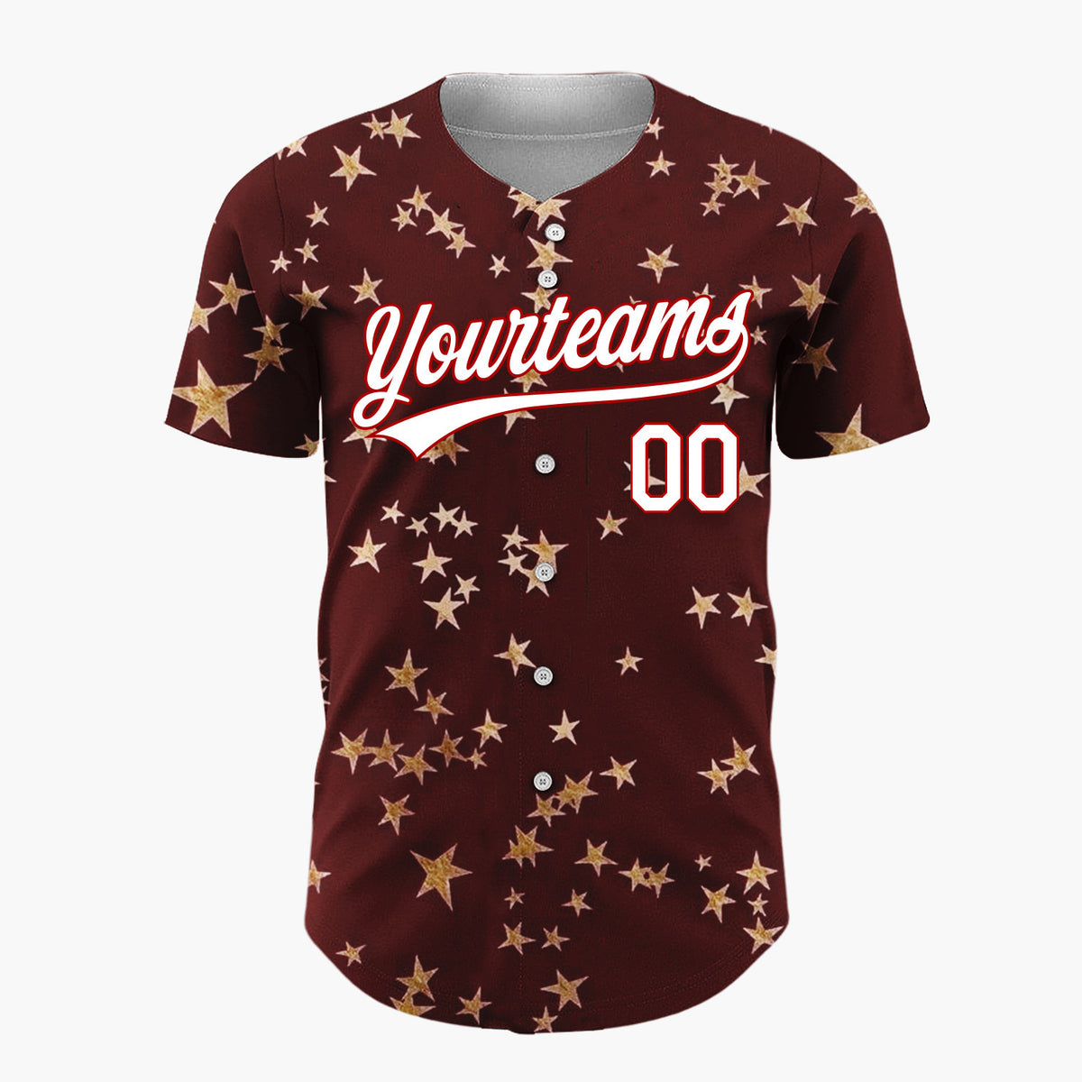 Custom Dark Red Golden Stars Scattered Minimalist Pattern Christmas Baseball Jersey