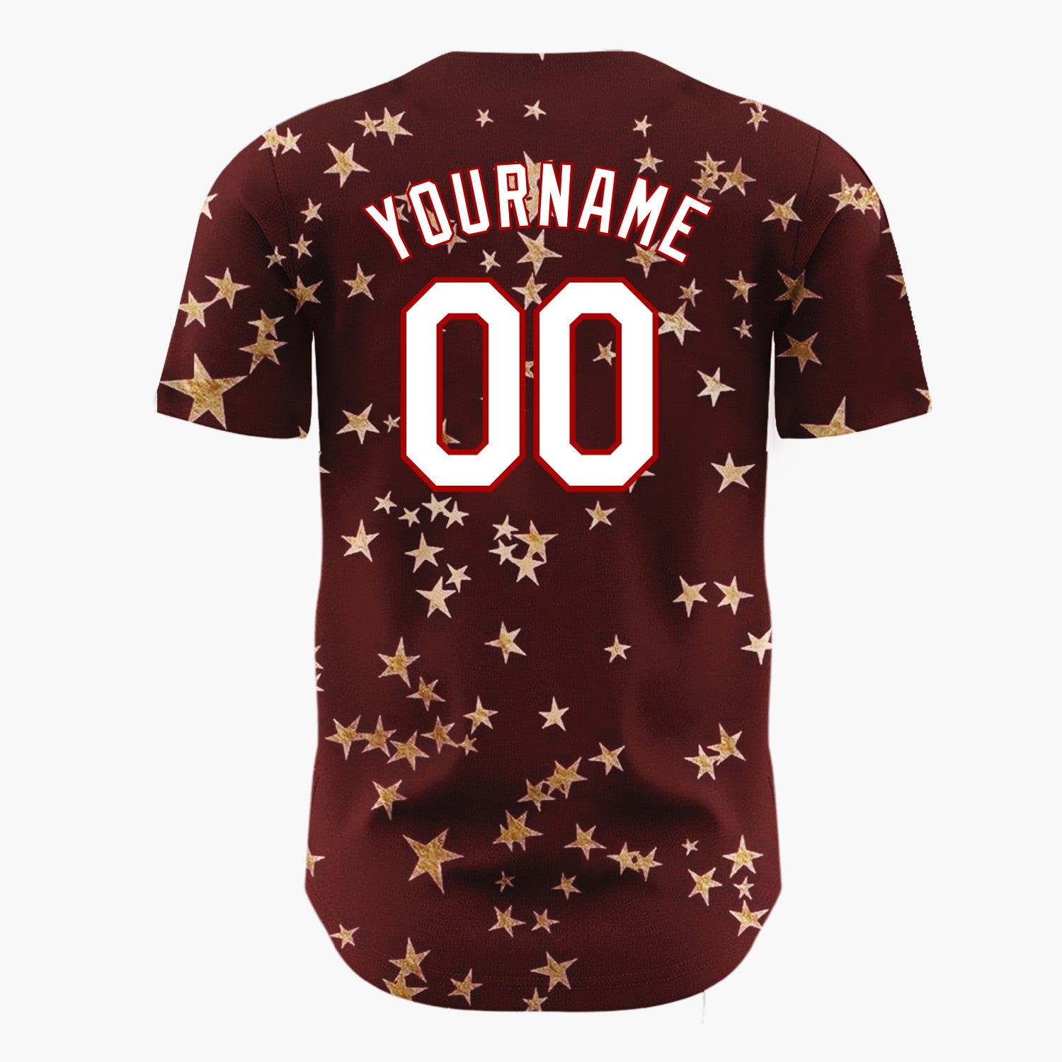 Custom Dark Red Golden Stars Scattered Minimalist Pattern Christmas Baseball Jersey