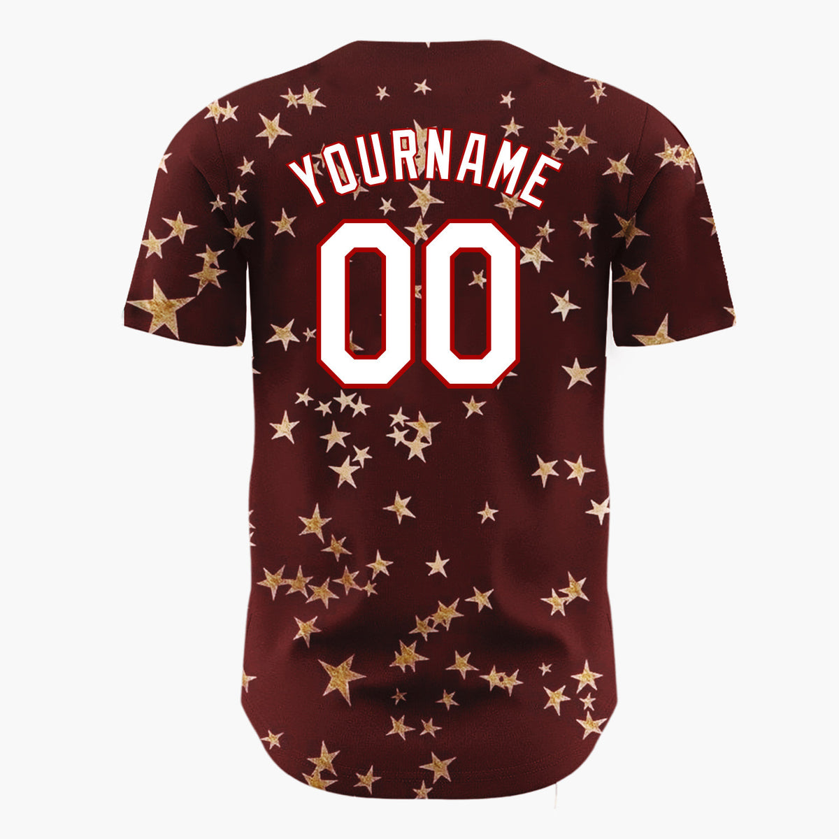 Custom Dark Red Golden Stars Scattered Minimalist Pattern Christmas Baseball Jersey