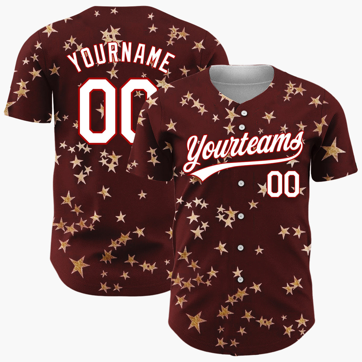 Custom Dark Red Golden Stars Scattered Minimalist Pattern Christmas Baseball Jersey