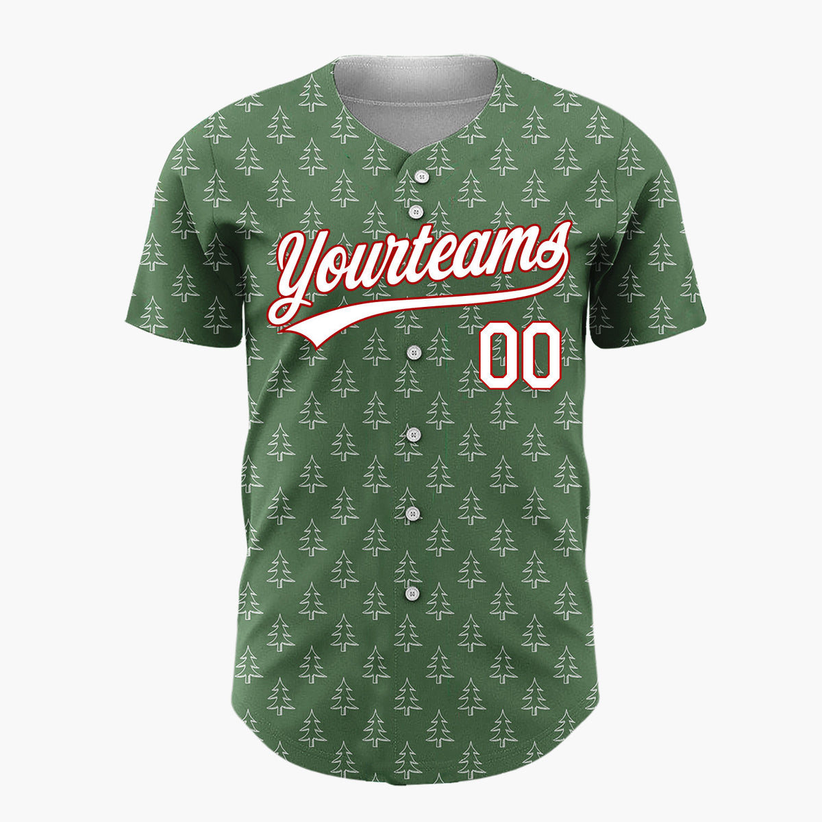 Custom Forest Green White Pine Trees Simple Doodle Pattern Christmas Baseball Jersey