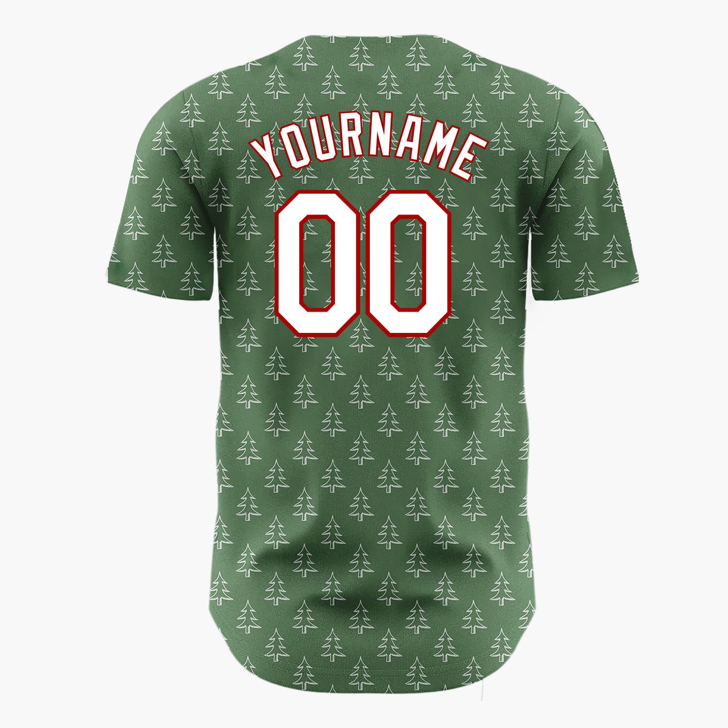 Custom Forest Green White Pine Trees Simple Doodle Pattern Christmas Baseball Jersey