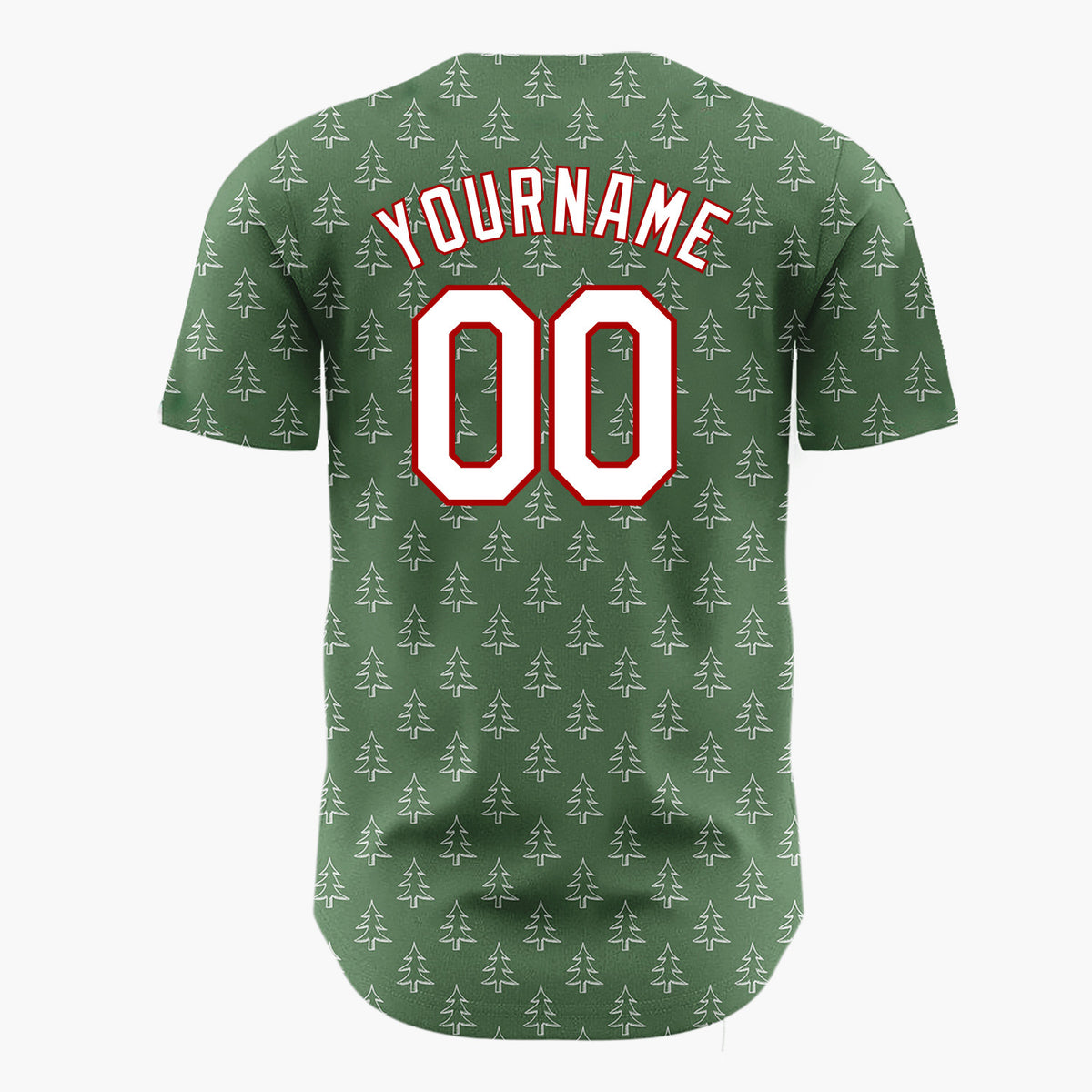 Custom Forest Green White Pine Trees Simple Doodle Pattern Christmas Baseball Jersey