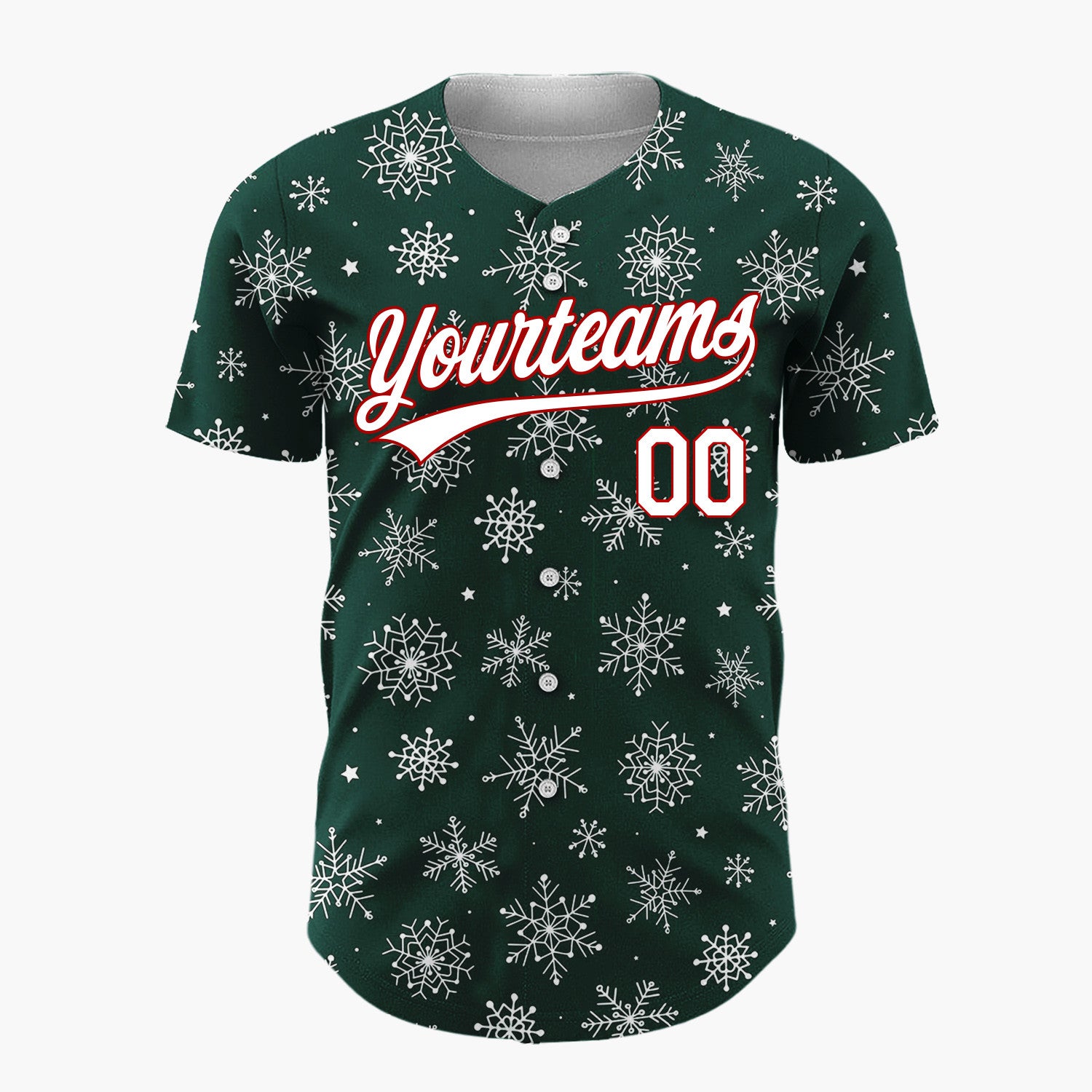Custom Dark Green Snowflake Star Line Art Pattern Christmas Baseball Jersey