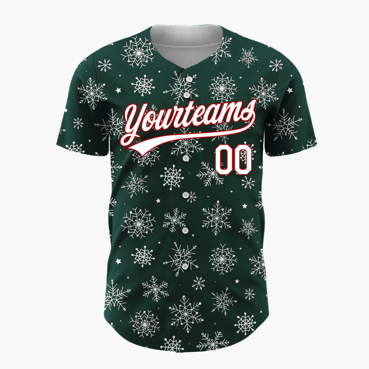 Custom Dark Green Snowflake Star Line Art Pattern Christmas Baseball Jersey