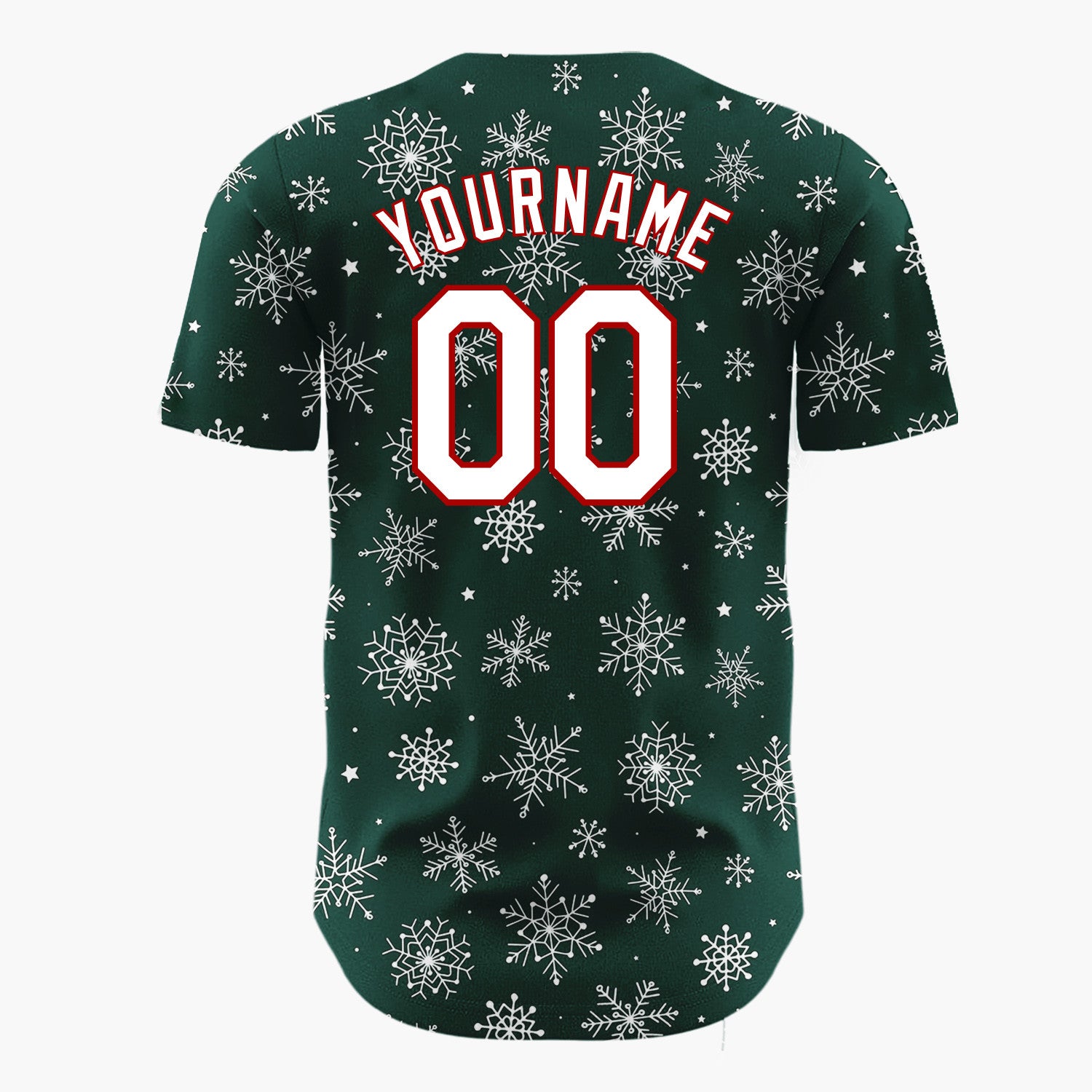 Custom Dark Green Snowflake Star Line Art Pattern Christmas Baseball Jersey