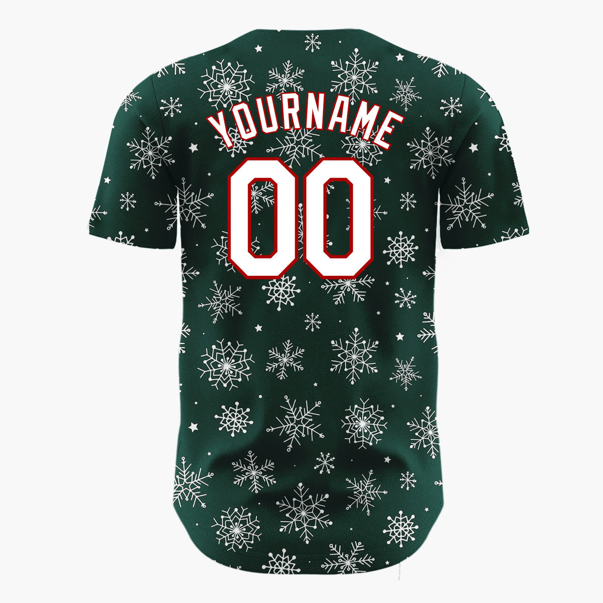 Custom Dark Green Snowflake Star Line Art Pattern Christmas Baseball Jersey