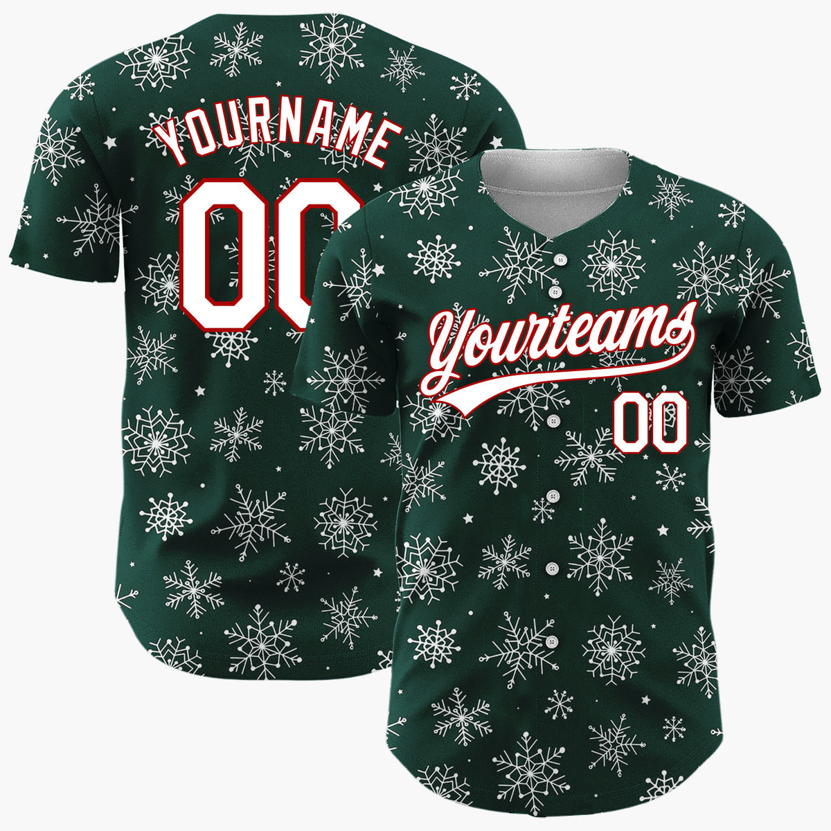 Custom Dark Green Snowflake Star Line Art Pattern Christmas Baseball Jersey