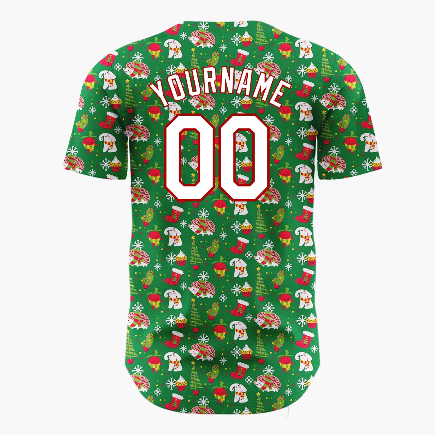 Custom Green Holly Berries Christmas Sprigs Cartoon Pattern Christmas Baseball Jersey