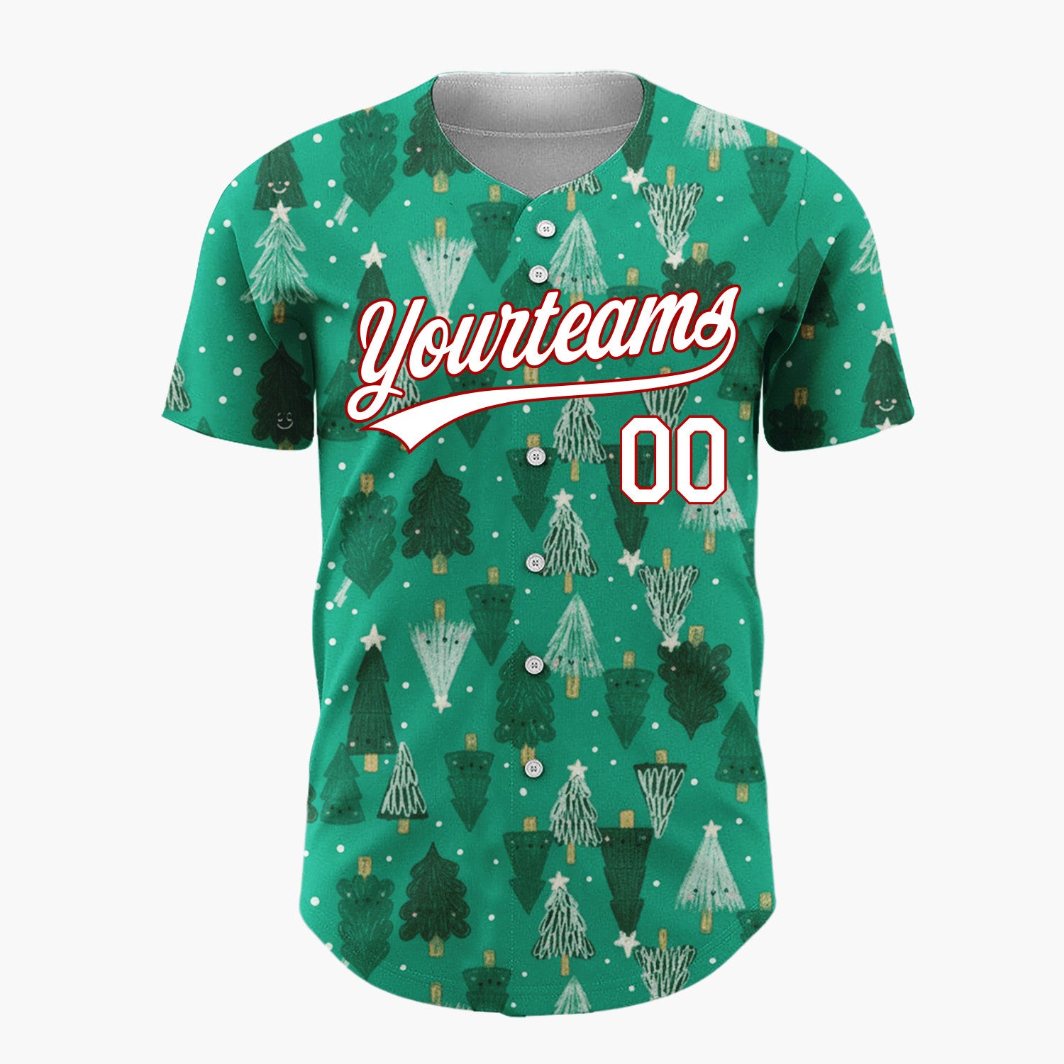 Custom Green Hand Drawn Christmas Trees Festive Forest Pattern Christmas Baseball Jersey