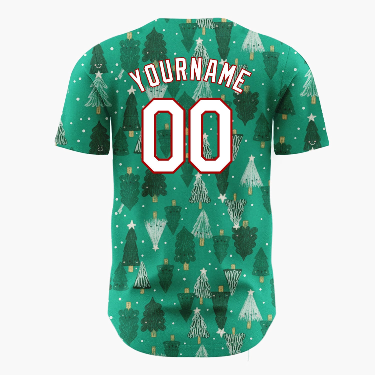 Custom Green Hand Drawn Christmas Trees Festive Forest Pattern Christmas Baseball Jersey