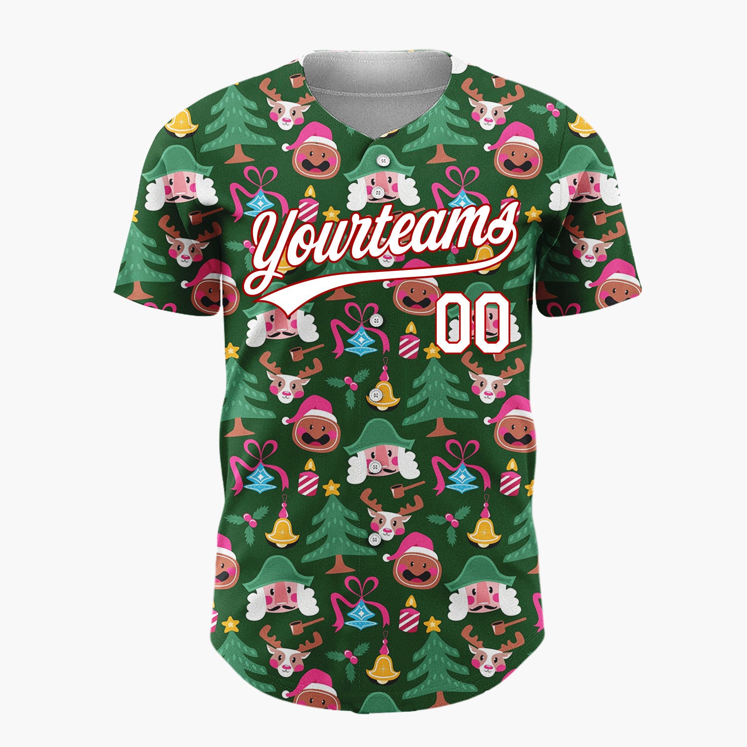 Custom Green Red Nutcrackers Reindeer And Bells Classic Holiday Pattern Christmas Baseball Jersey