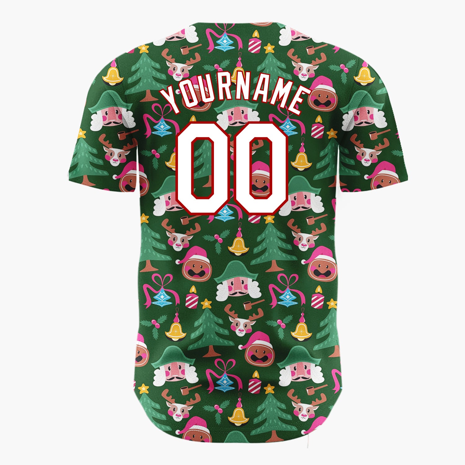 Custom Green Red Nutcrackers Reindeer And Bells Classic Holiday Pattern Christmas Baseball Jersey