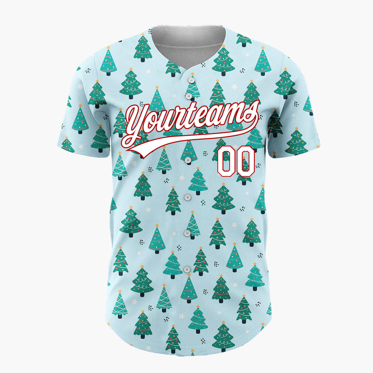 Custom Light Blue Decorated Trees Christmas Minimalist Pattern Christmas Baseball Jersey