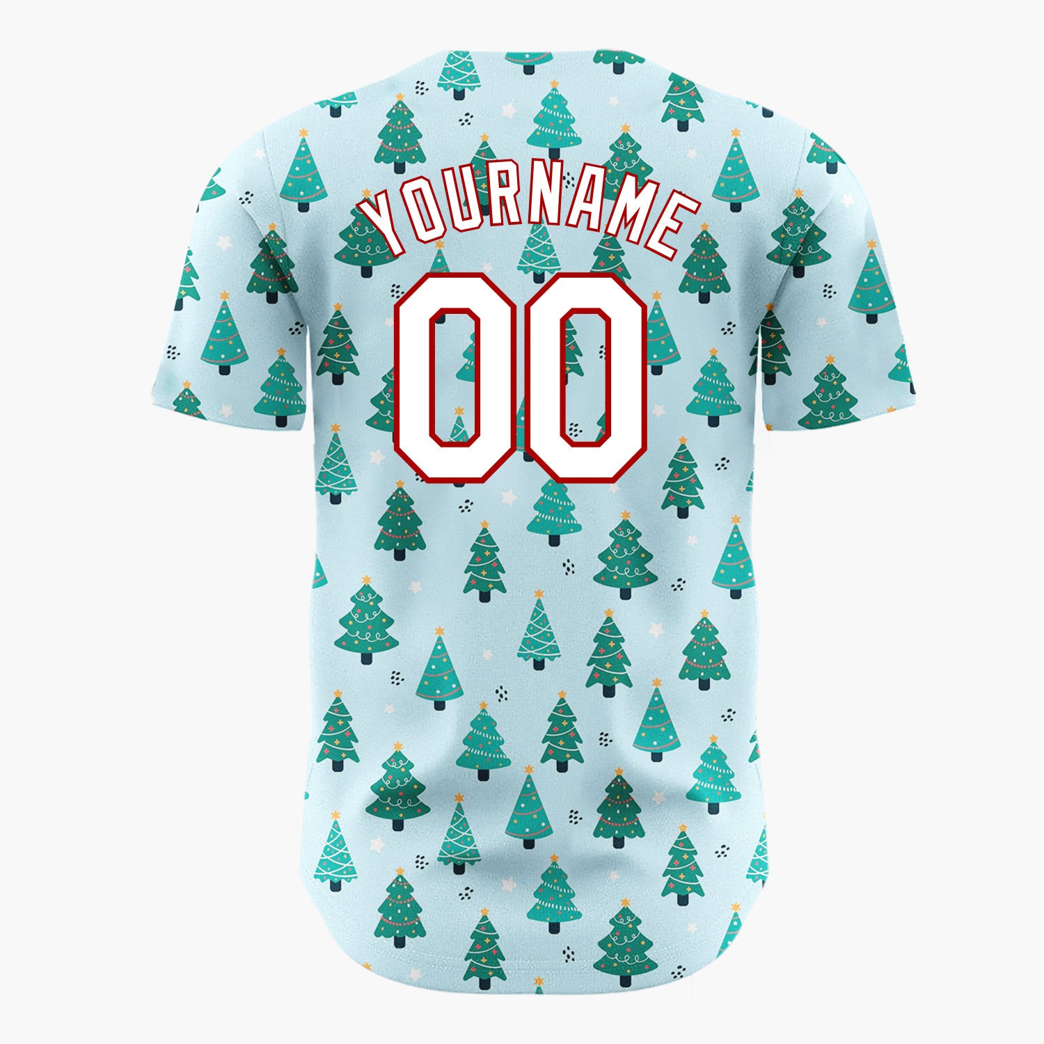 Custom Light Blue Decorated Trees Christmas Minimalist Pattern Christmas Baseball Jersey