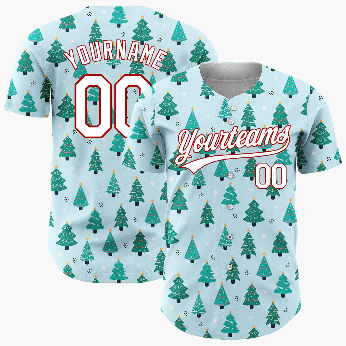 Custom Light Blue Decorated Trees Christmas Minimalist Pattern Christmas Baseball Jersey
