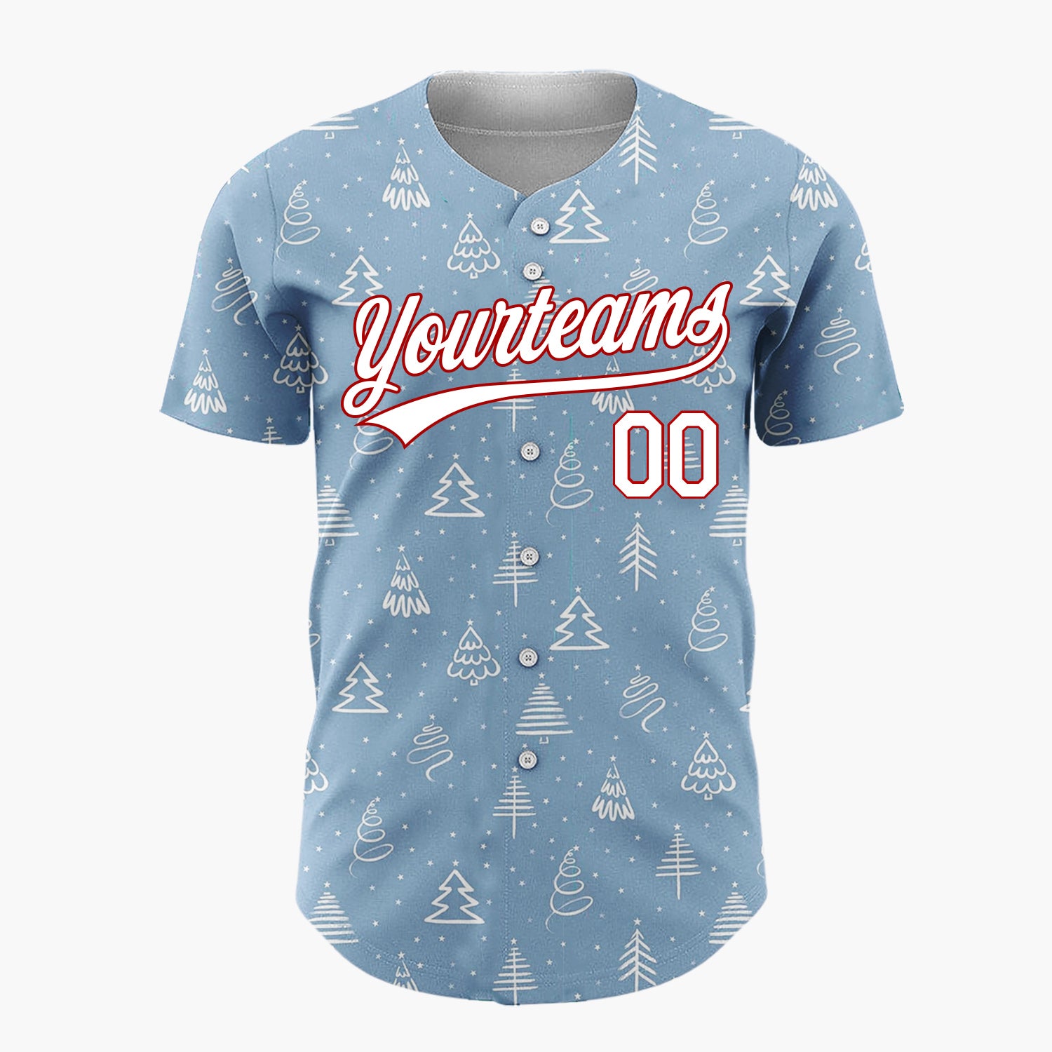Custom Light Blue Christmas Trees Doodles Cartoon Pattern Christmas Baseball Jersey