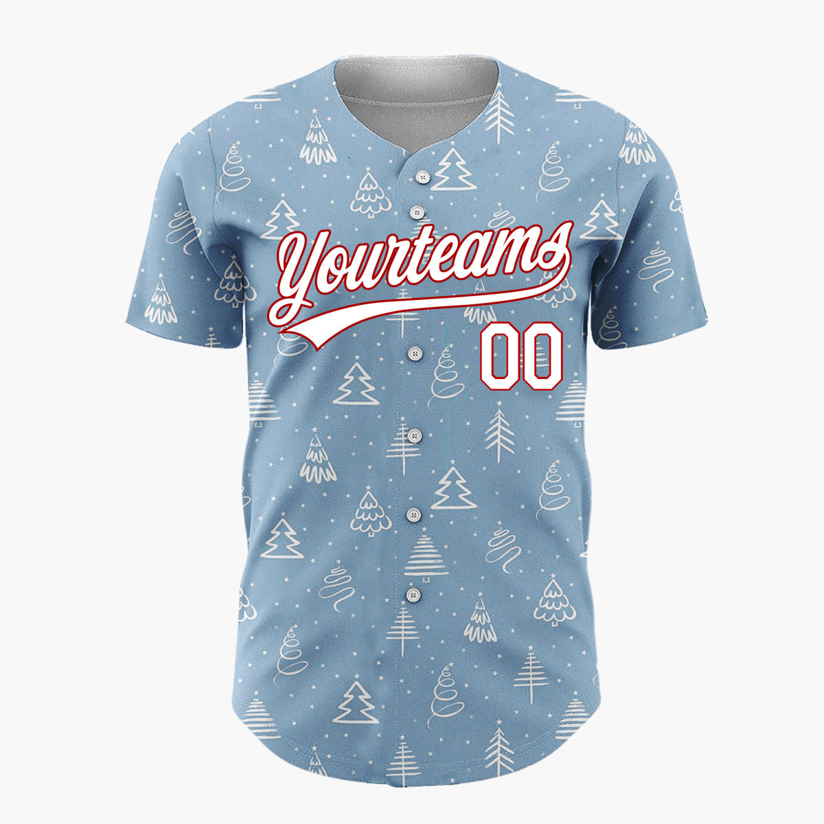 Custom Light Blue Christmas Trees Doodles Cartoon Pattern Christmas Baseball Jersey