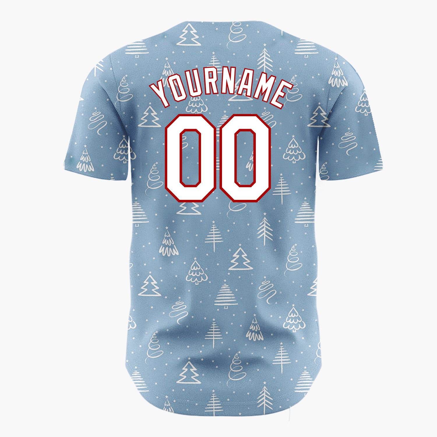 Custom Light Blue Christmas Trees Doodles Cartoon Pattern Christmas Baseball Jersey