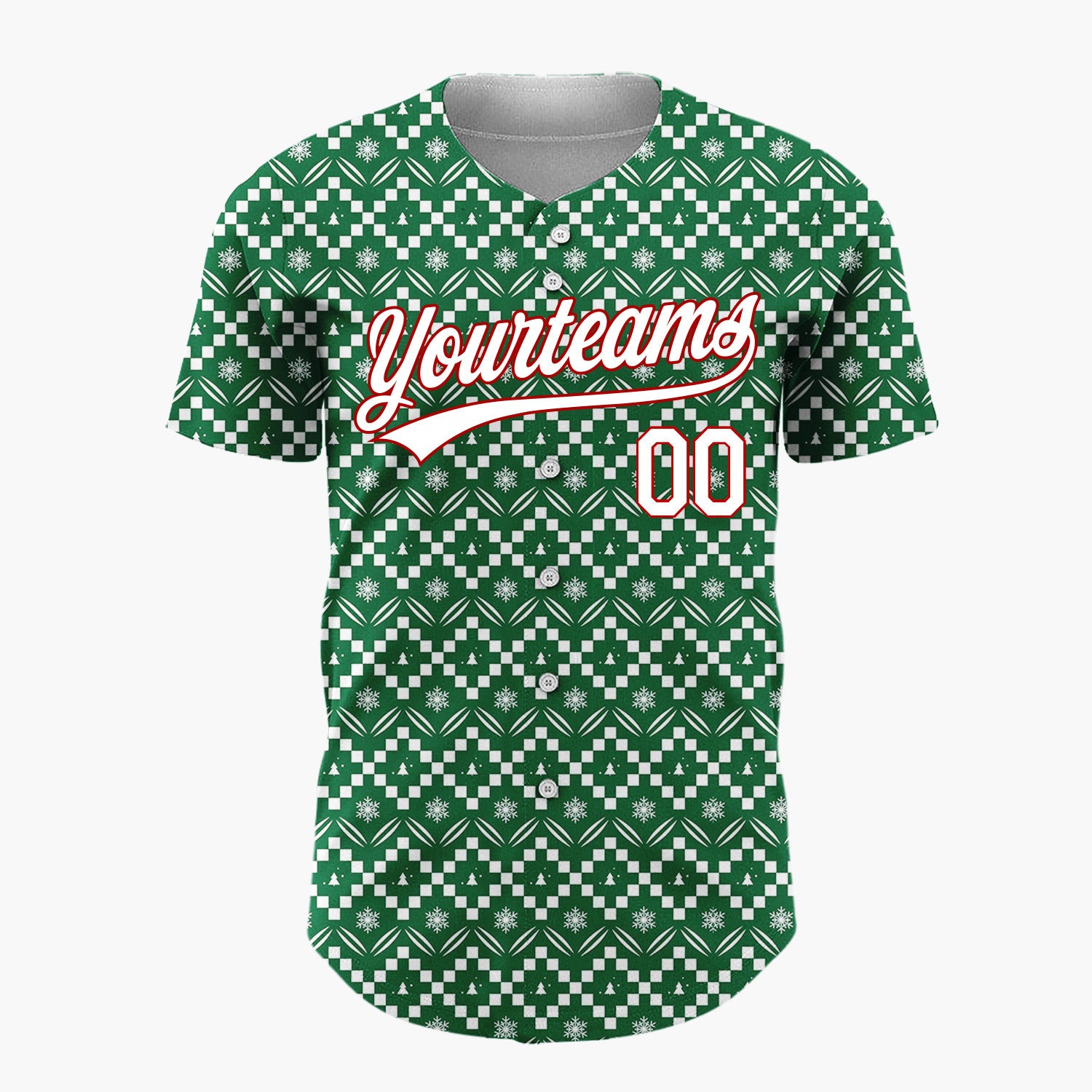 Custom Green Christmas Trees Geometric Nordic Fair Isle Christmas Baseball Jersey