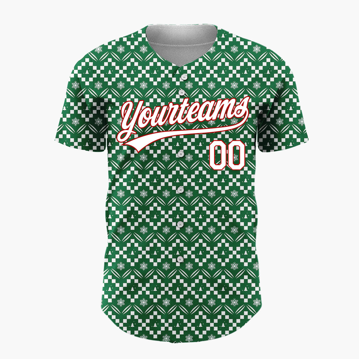 Custom Green Christmas Trees Geometric Nordic Fair Isle Christmas Baseball Jersey