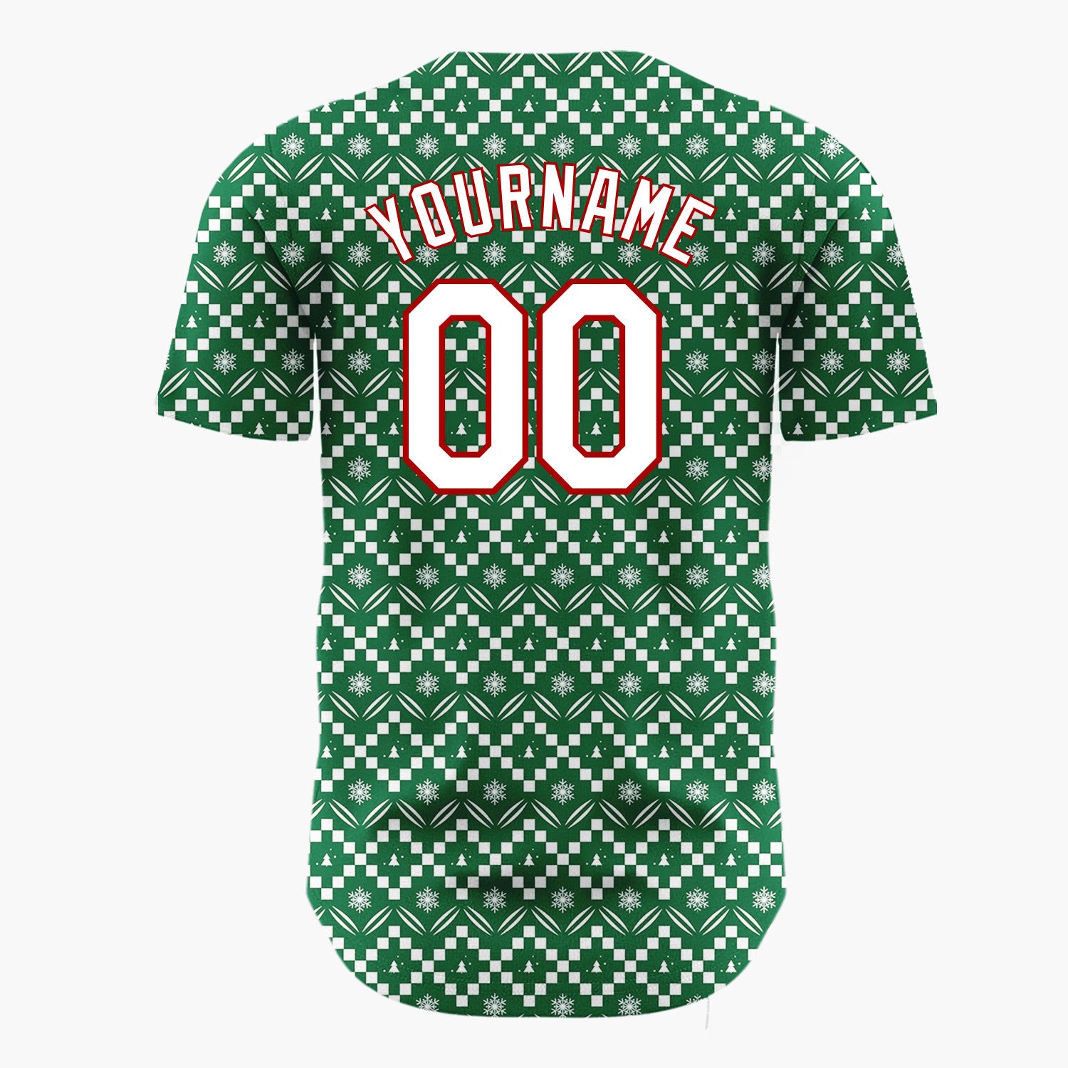 Custom Green Christmas Trees Geometric Nordic Fair Isle Christmas Baseball Jersey
