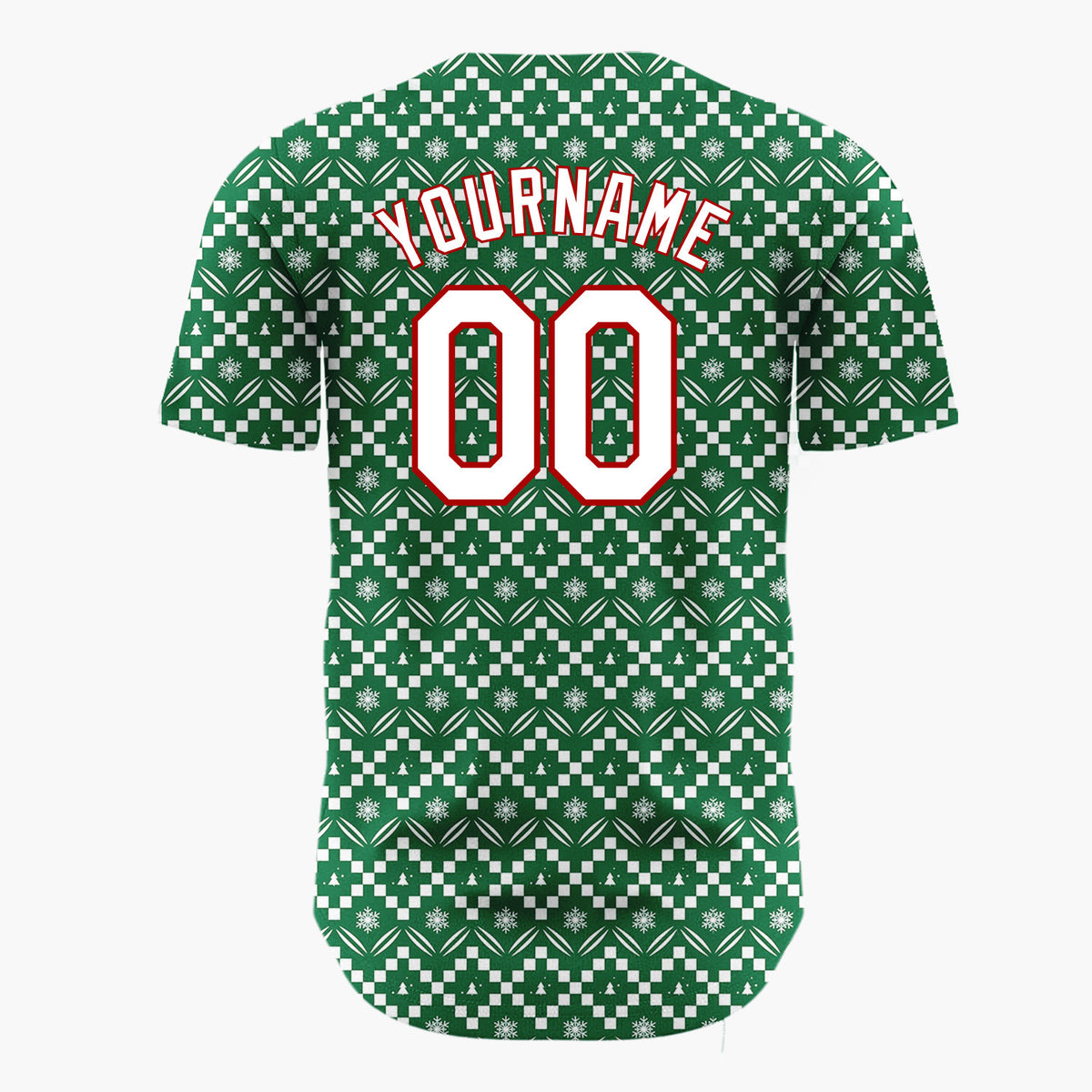 Custom Green Christmas Trees Geometric Nordic Fair Isle Christmas Baseball Jersey