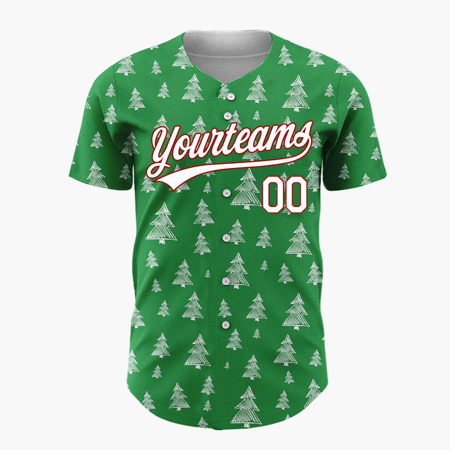 Custom Green White Sketch Christmas Trees Doodle Pattern Christmas Baseball Jersey