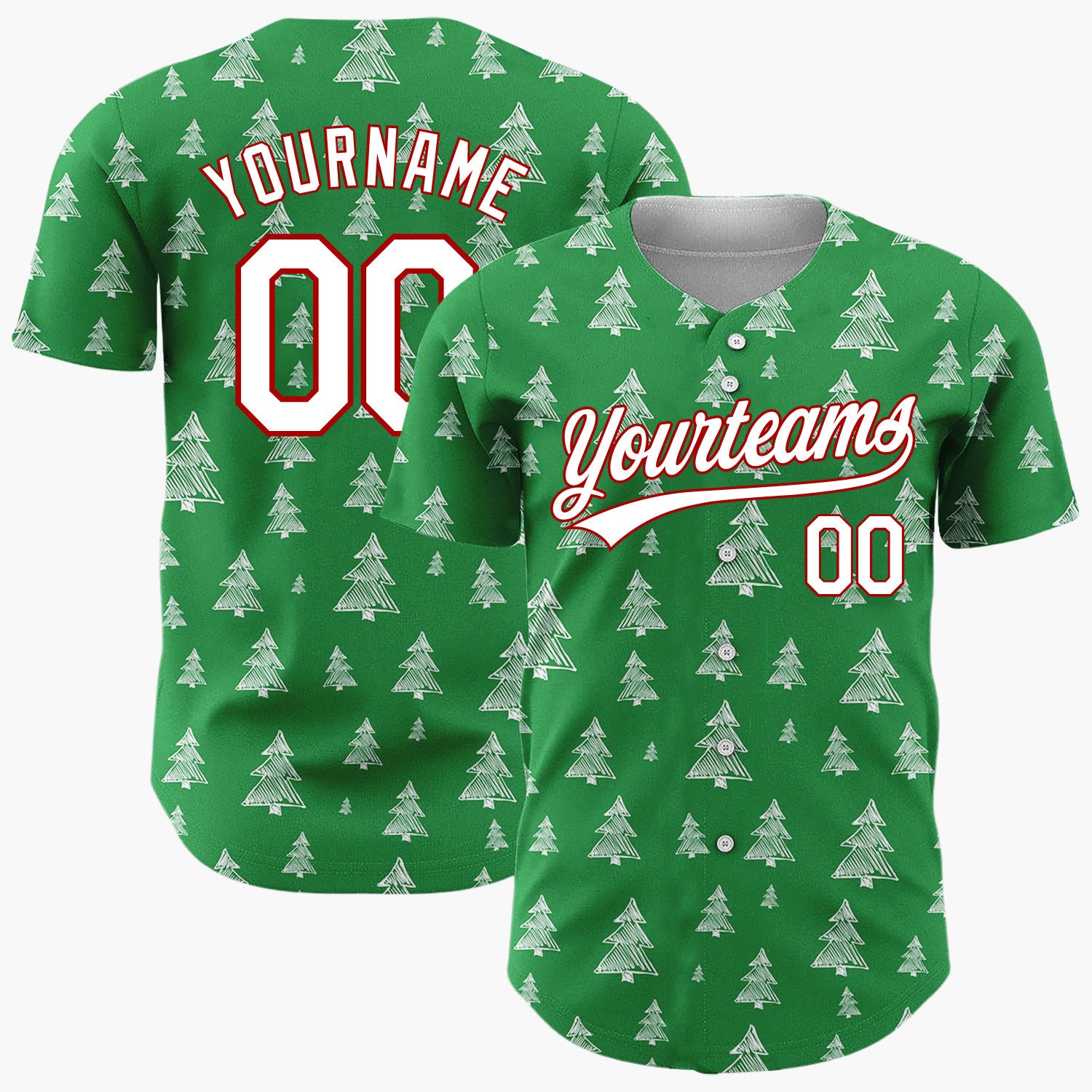 Custom Green White Sketch Christmas Trees Doodle Pattern Christmas Baseball Jersey