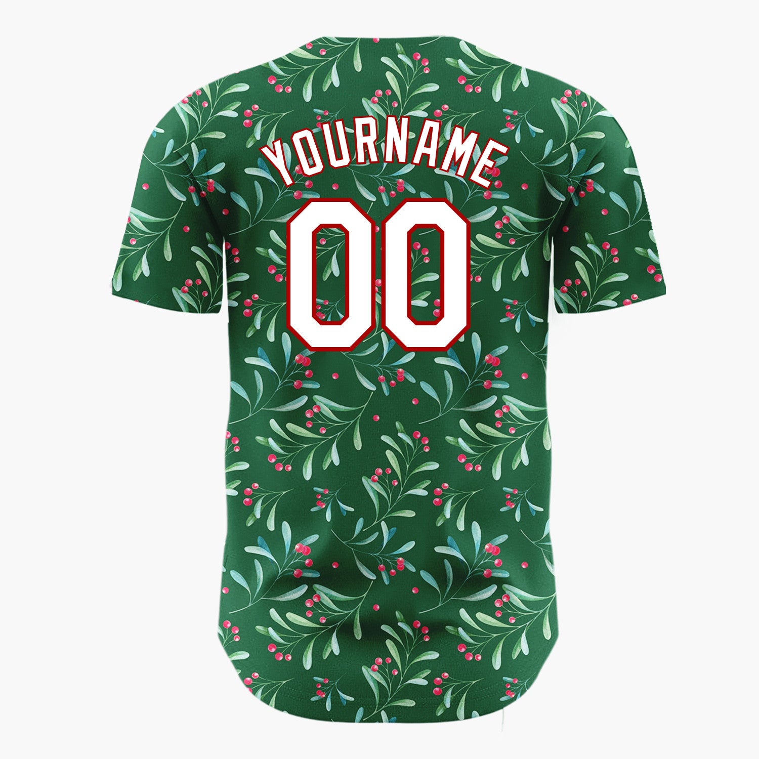 Custom Forest Green Berries And Leaves Watercolor Festive Pattern Christmas Baseball Jersey