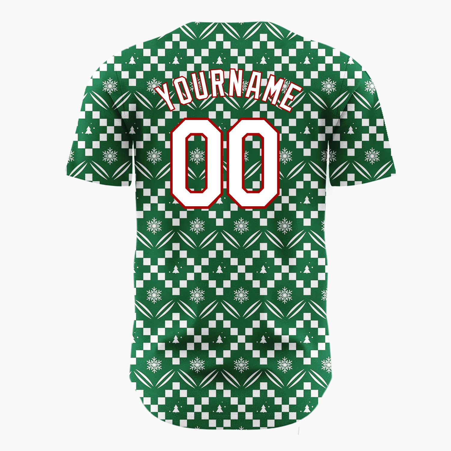 Custom Green White Zigzag Fair Isle Snowflake Pattern Christmas Baseball Jersey