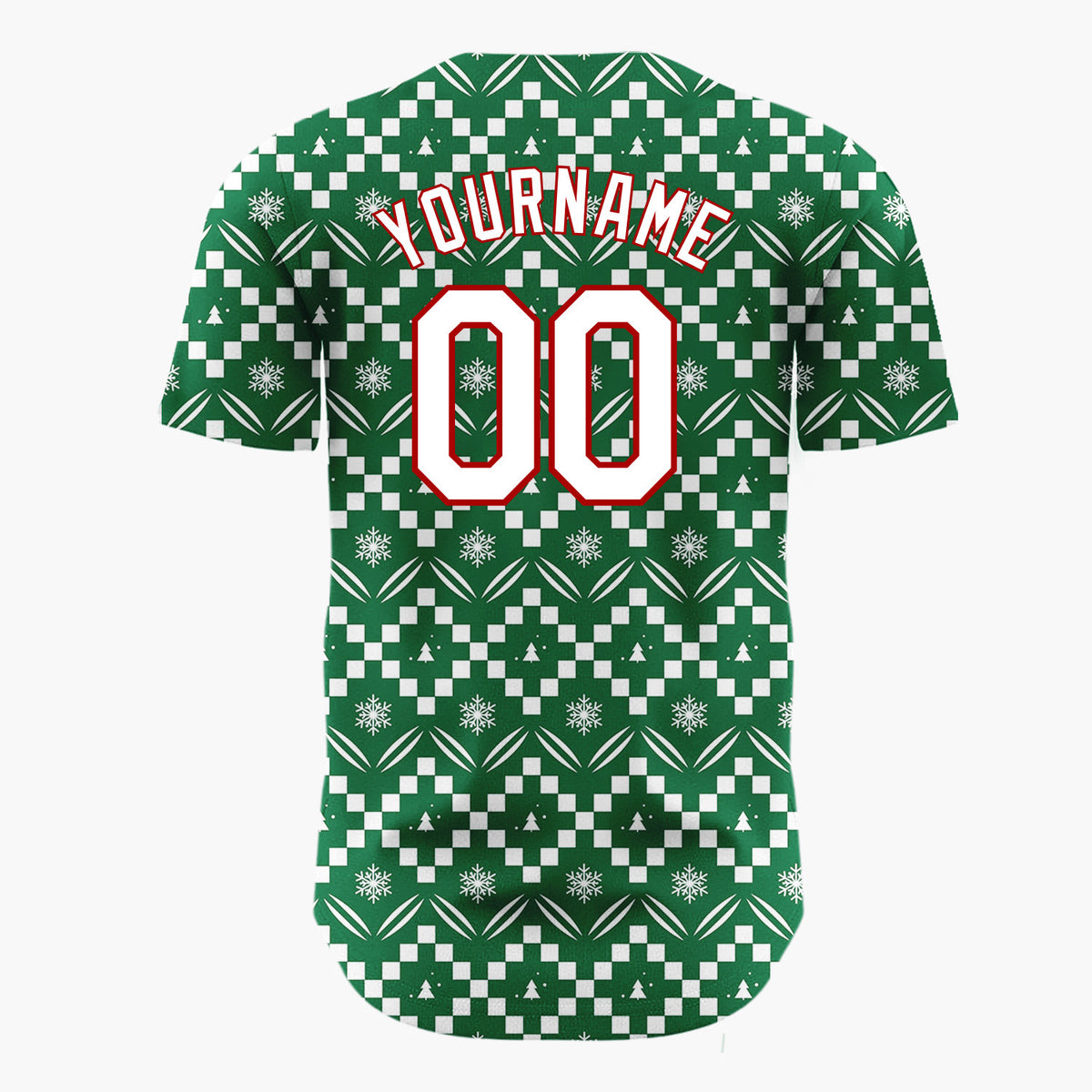 Custom Green White Zigzag Fair Isle Snowflake Pattern Christmas Baseball Jersey