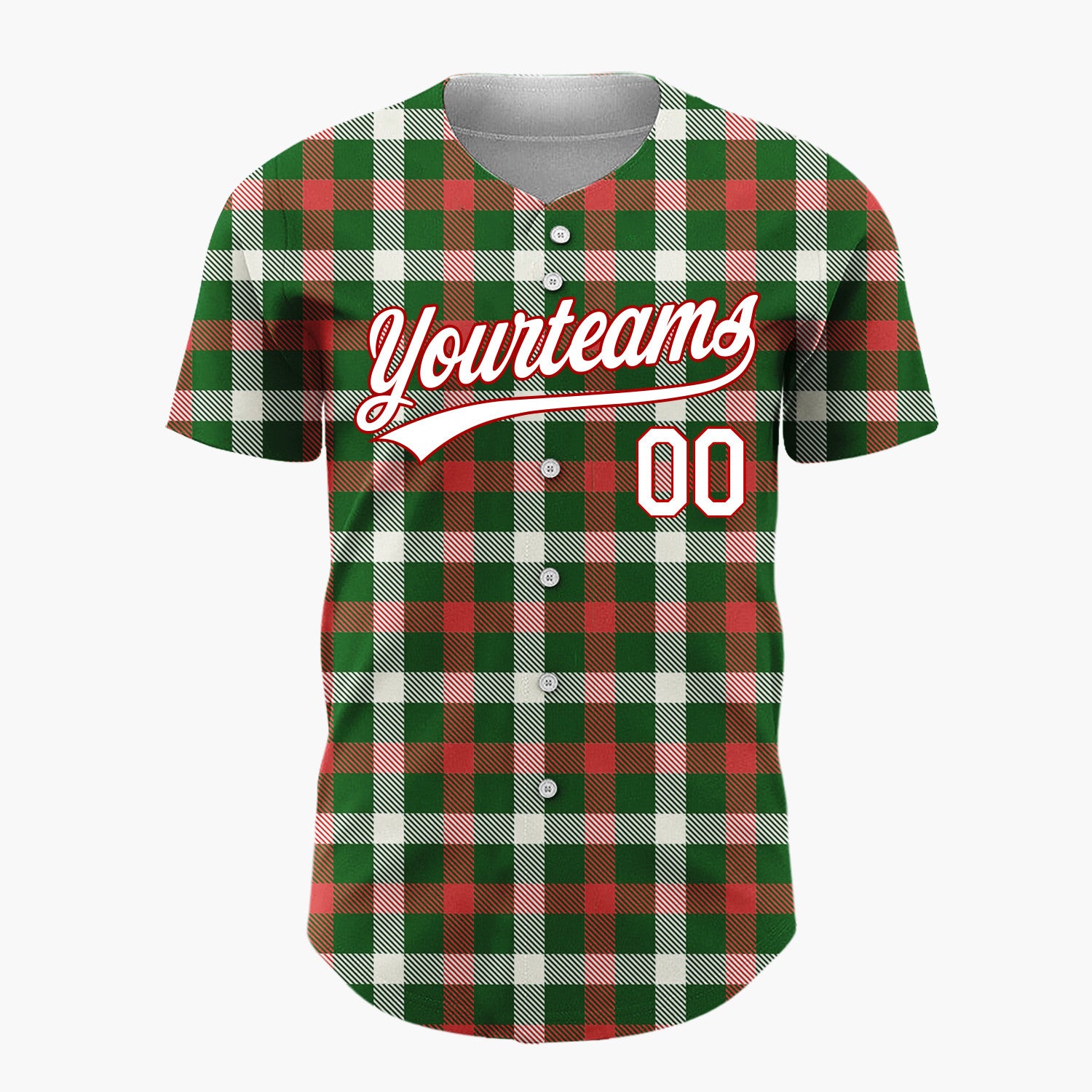 Custom Green Red And Cream Traditional Tartan Plaid Pattern Christmas Baseball Jersey