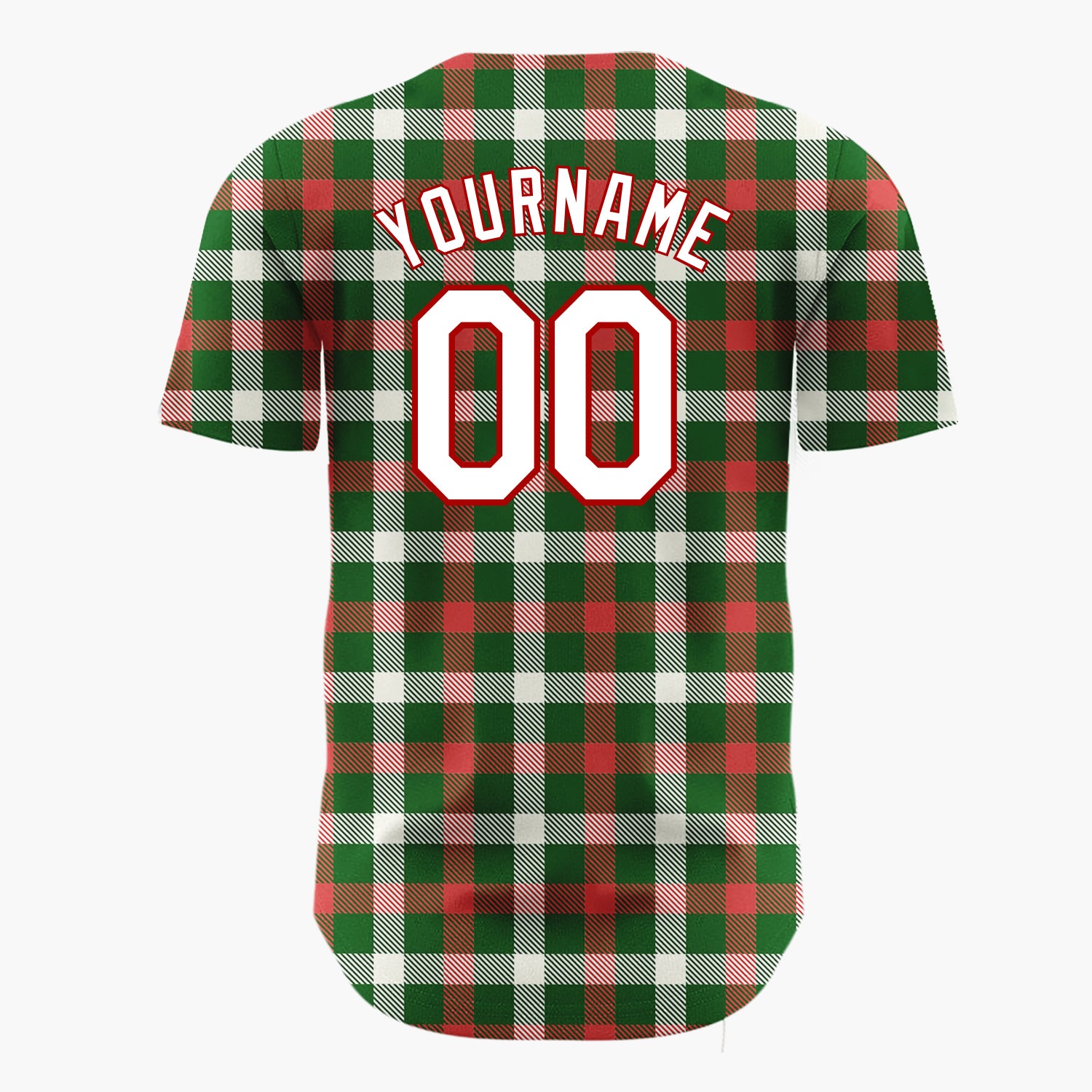 Custom Green Red And Cream Traditional Tartan Plaid Pattern Christmas Baseball Jersey