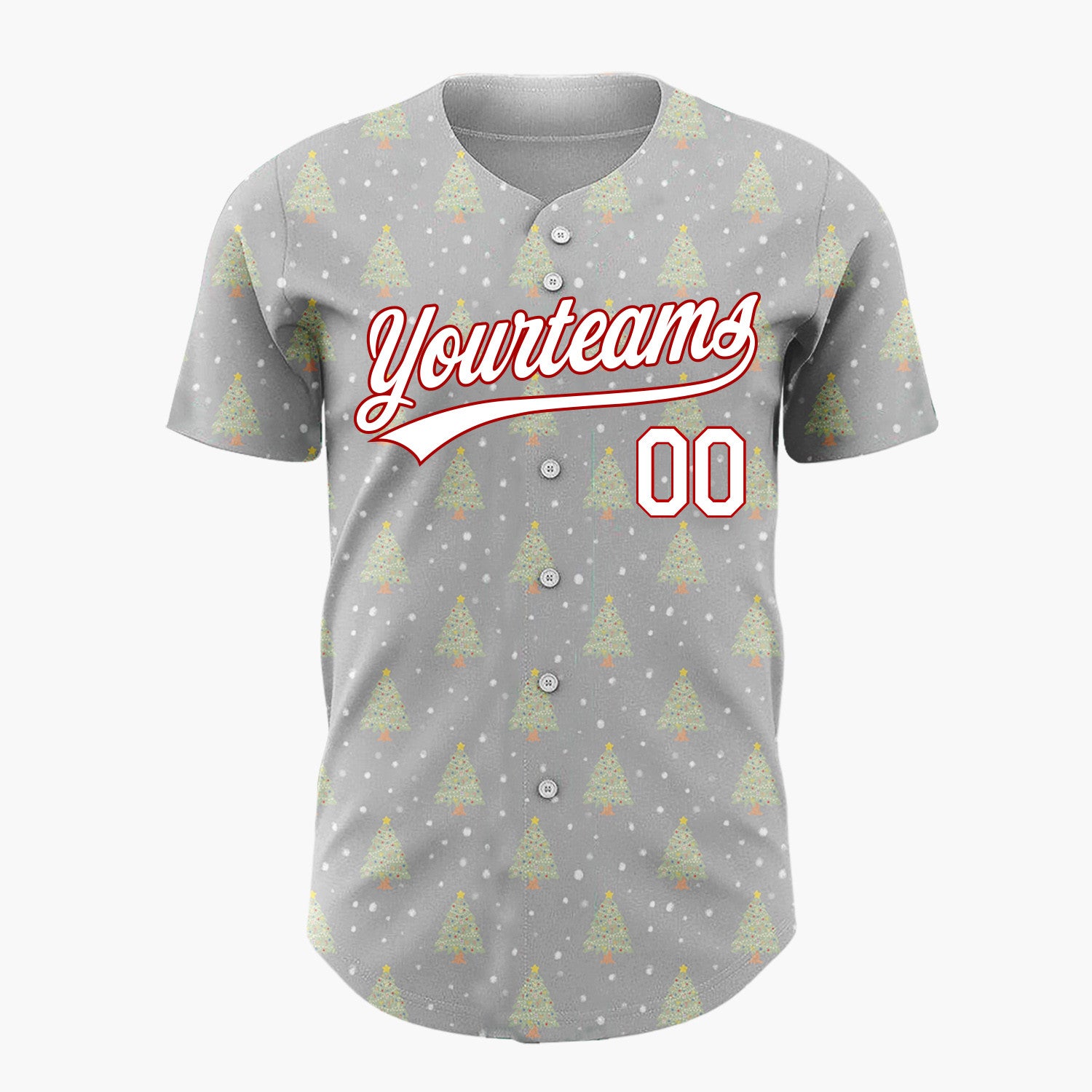 Custom Gray Decorated Christmas Tree Simple Pattern Christmas Baseball Jersey