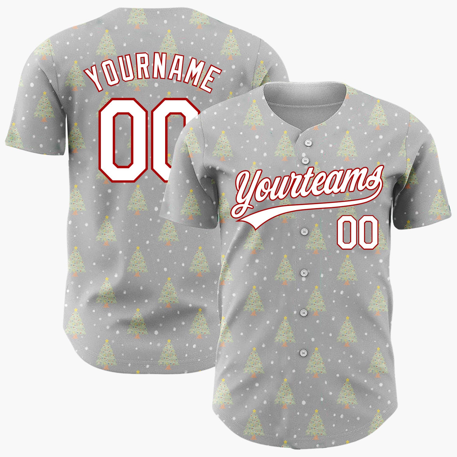 Custom Gray Decorated Christmas Tree Simple Pattern Christmas Baseball Jersey