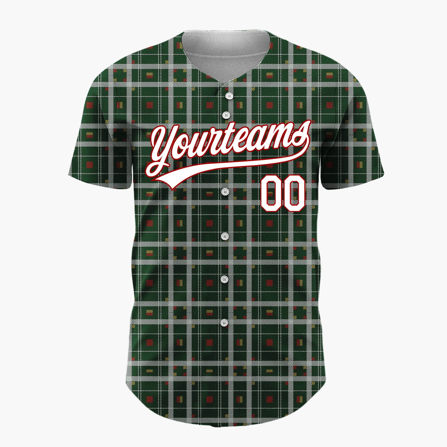 Custom Green Red Yellow Plaid Traditional Tartan Christmas Baseball Jersey