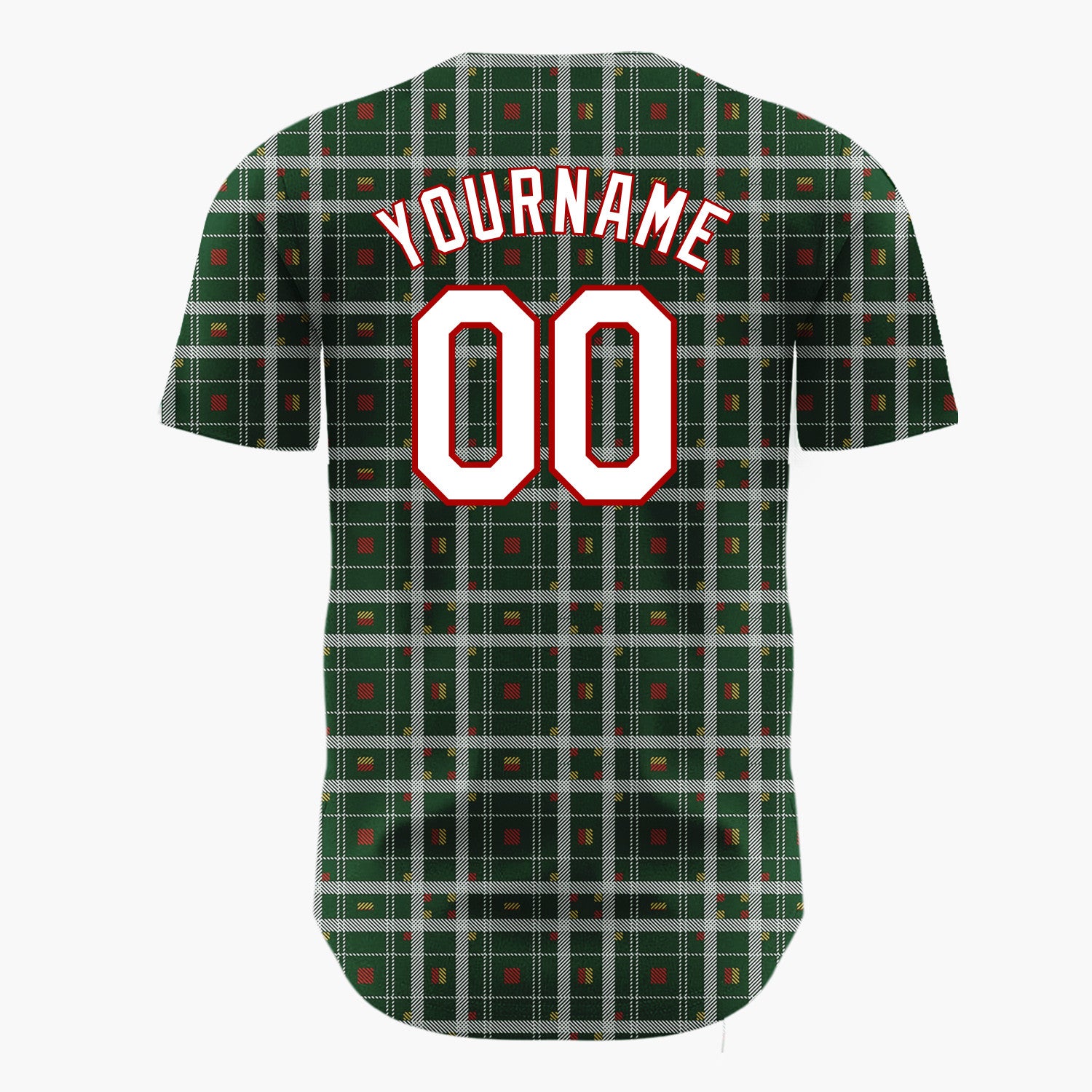 Custom Green Red Yellow Plaid Traditional Tartan Christmas Baseball Jersey
