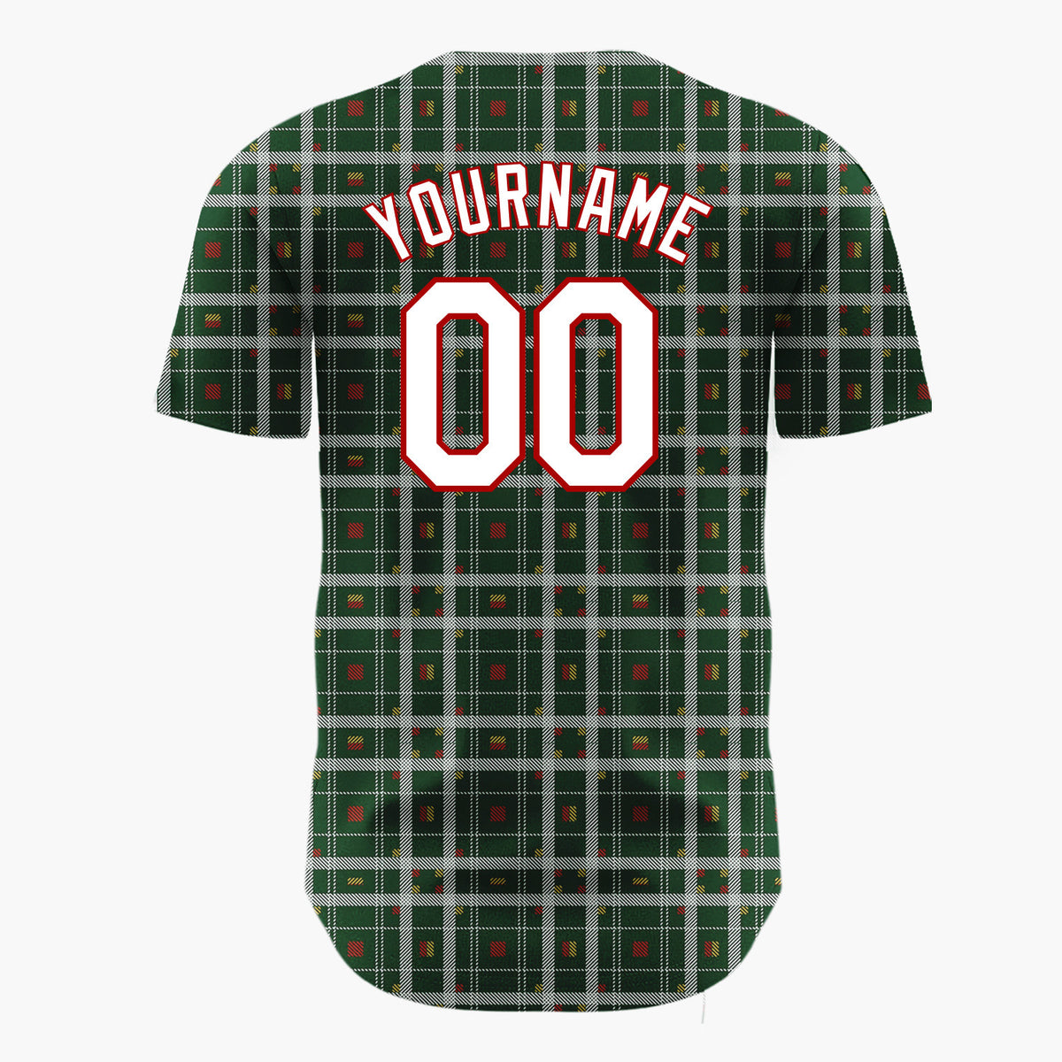 Custom Green Red Yellow Plaid Traditional Tartan Christmas Baseball Jersey