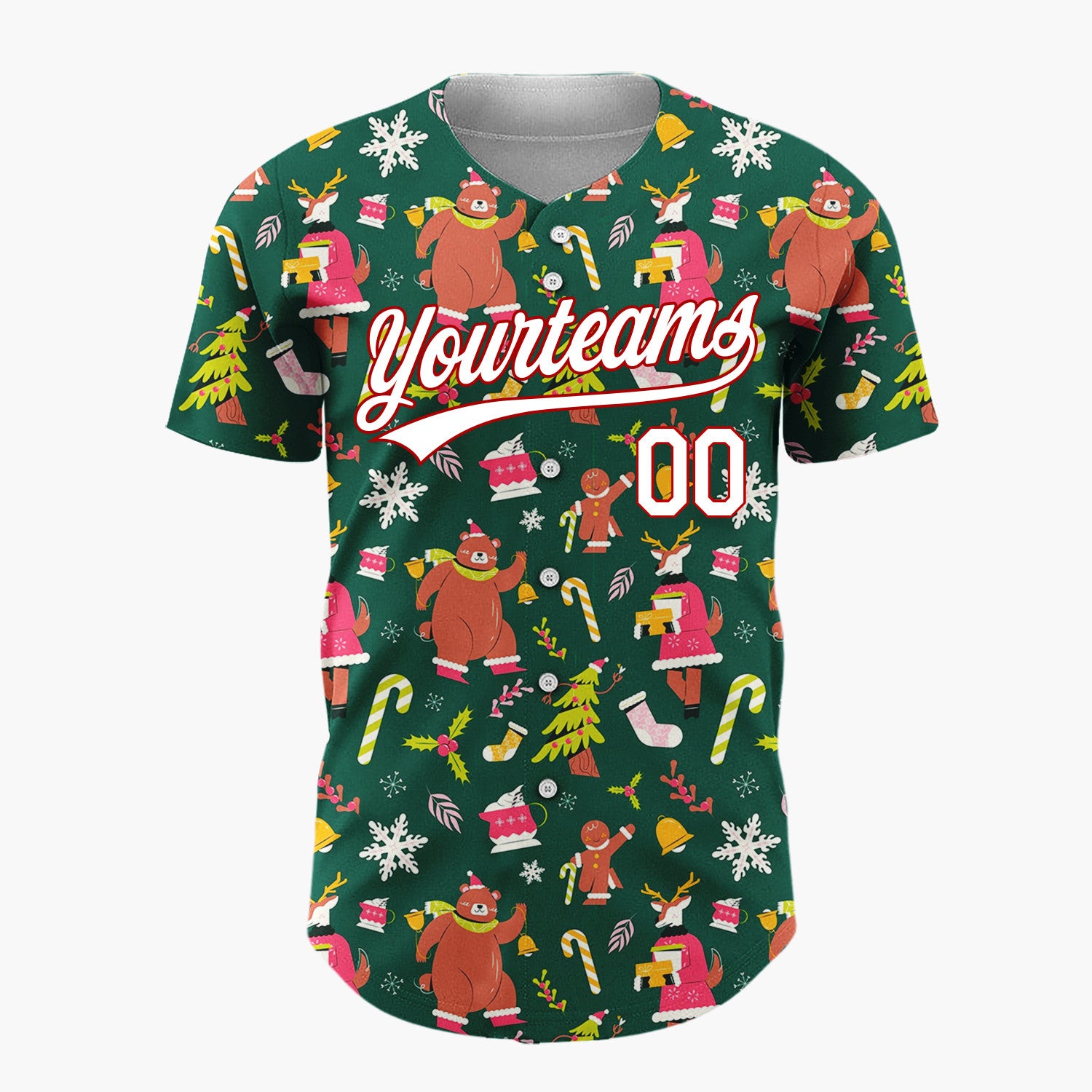 Custom Dark Green Sloth Reindeer And Gifts Whimsical Christmas Baseball Jersey