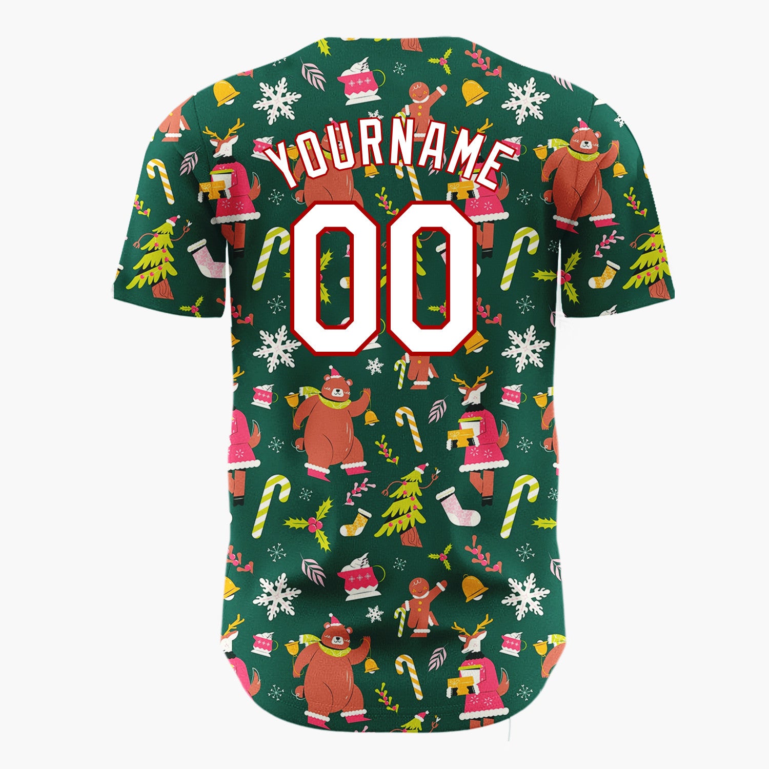 Custom Dark Green Sloth Reindeer And Gifts Whimsical Christmas Baseball Jersey