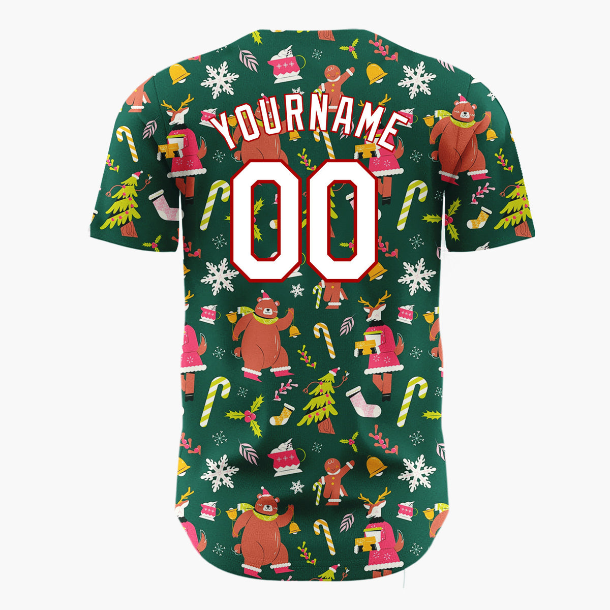 Custom Dark Green Sloth Reindeer And Gifts Whimsical Christmas Baseball Jersey