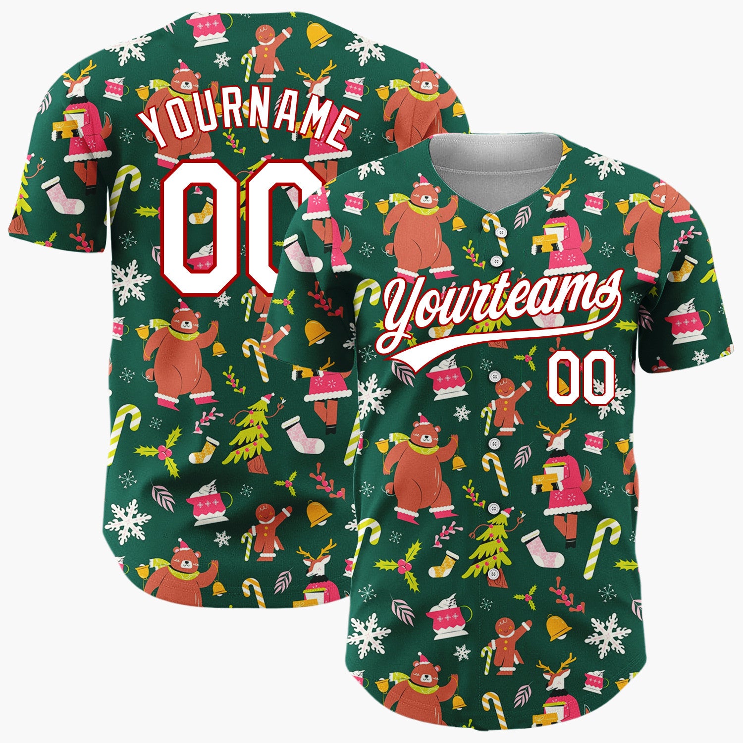 Custom Dark Green Sloth Reindeer And Gifts Whimsical Christmas Baseball Jersey