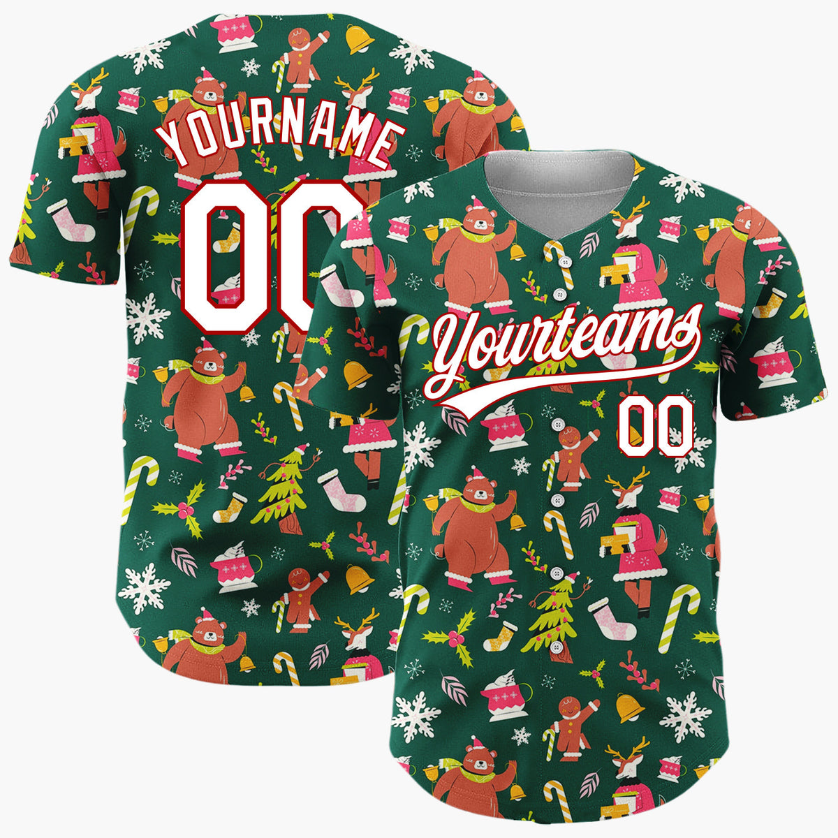 Custom Dark Green Sloth Reindeer And Gifts Whimsical Christmas Baseball Jersey